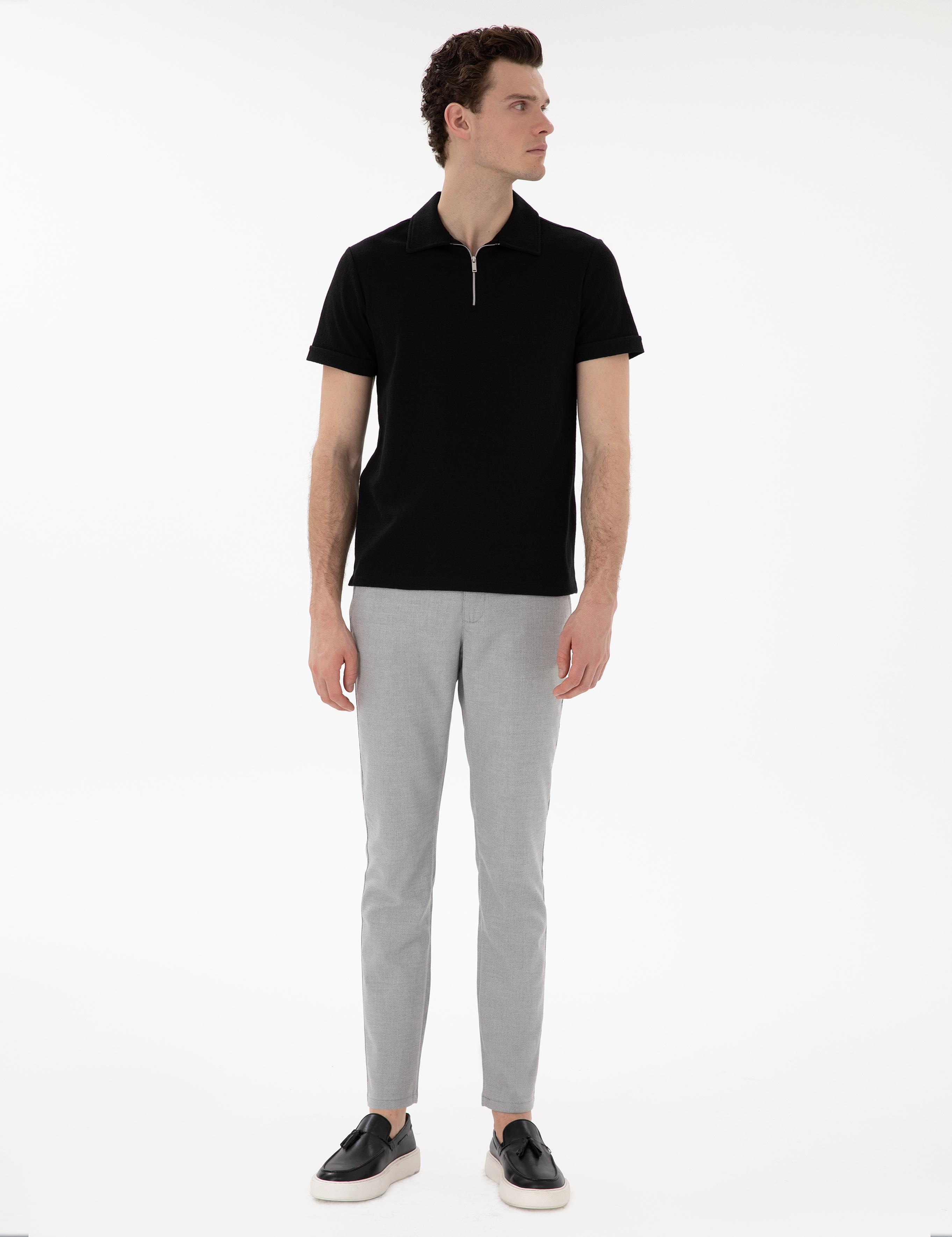 Gri Slim Fit Yazlık Kanvas Pantolon