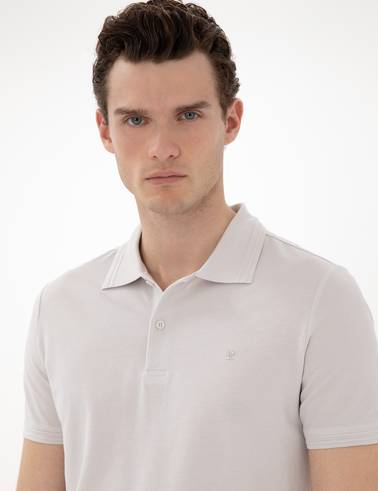 Açık Gri Slim Fit %100 Pamuk Polo Yaka Basic Tişört