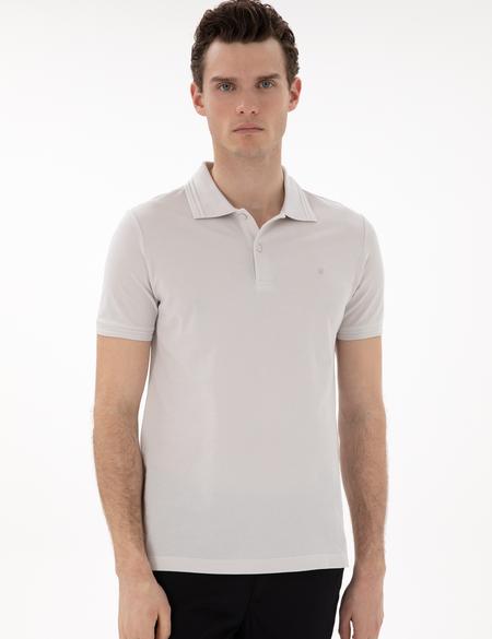 Açık Gri Slim Fit %100 Pamuk Polo Yaka Basic Tişört - 50306448025