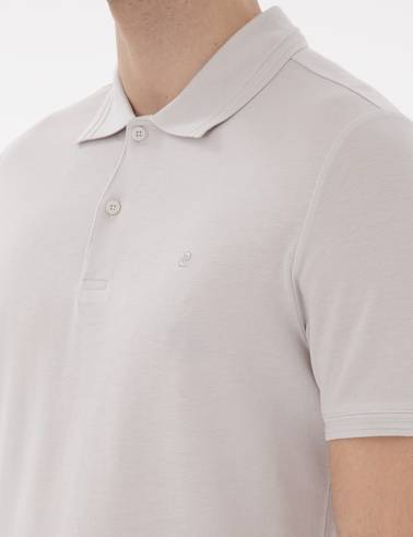 Açık Gri Slim Fit %100 Pamuk Polo Yaka Basic Tişört