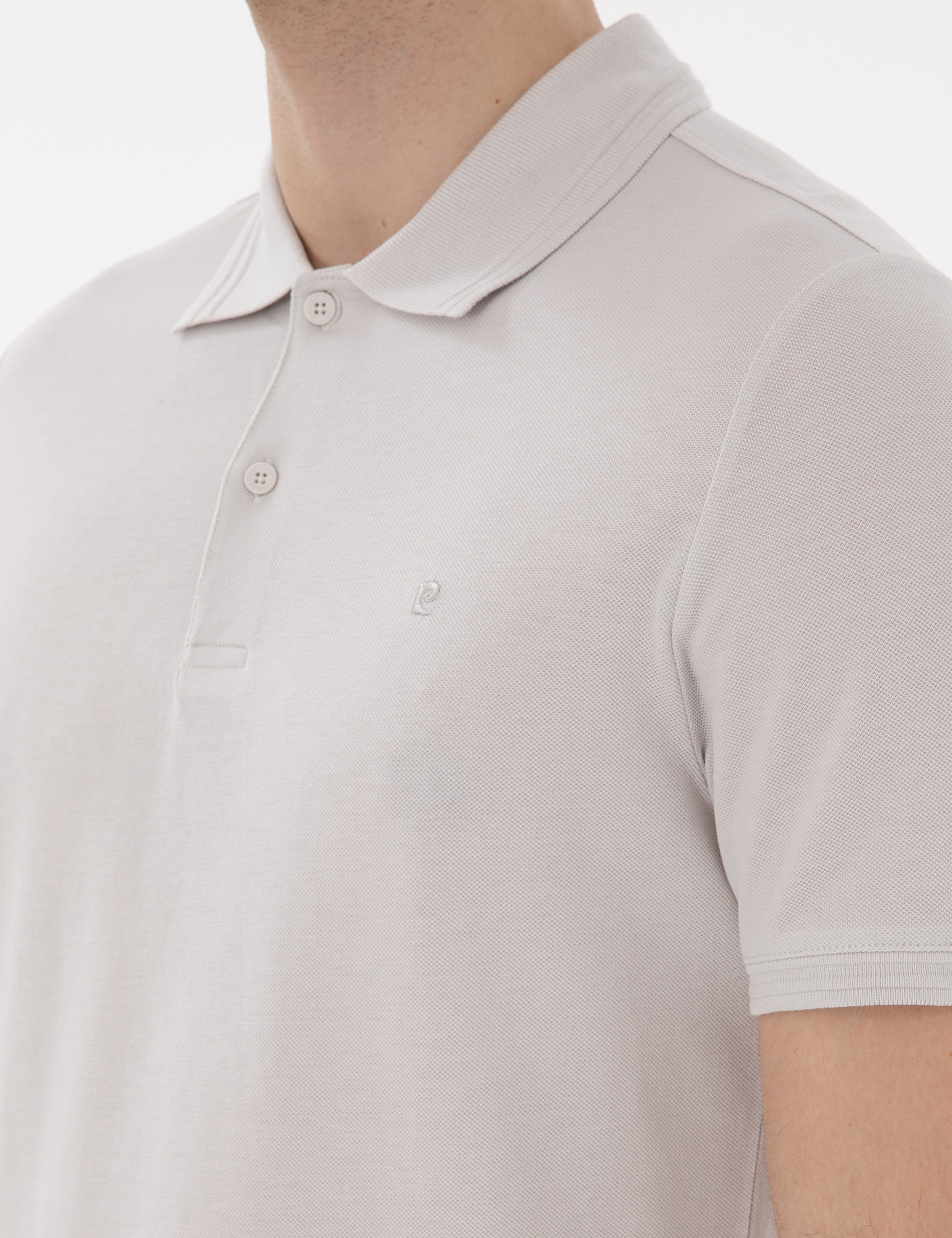 Açık Gri Slim Fit %100 Pamuk Düğmeli Polo Yaka Basic Tişört - Image 7