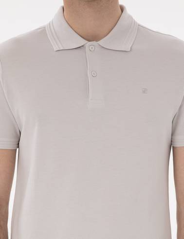 Açık Gri Slim Fit %100 Pamuk Polo Yaka Basic Tişört