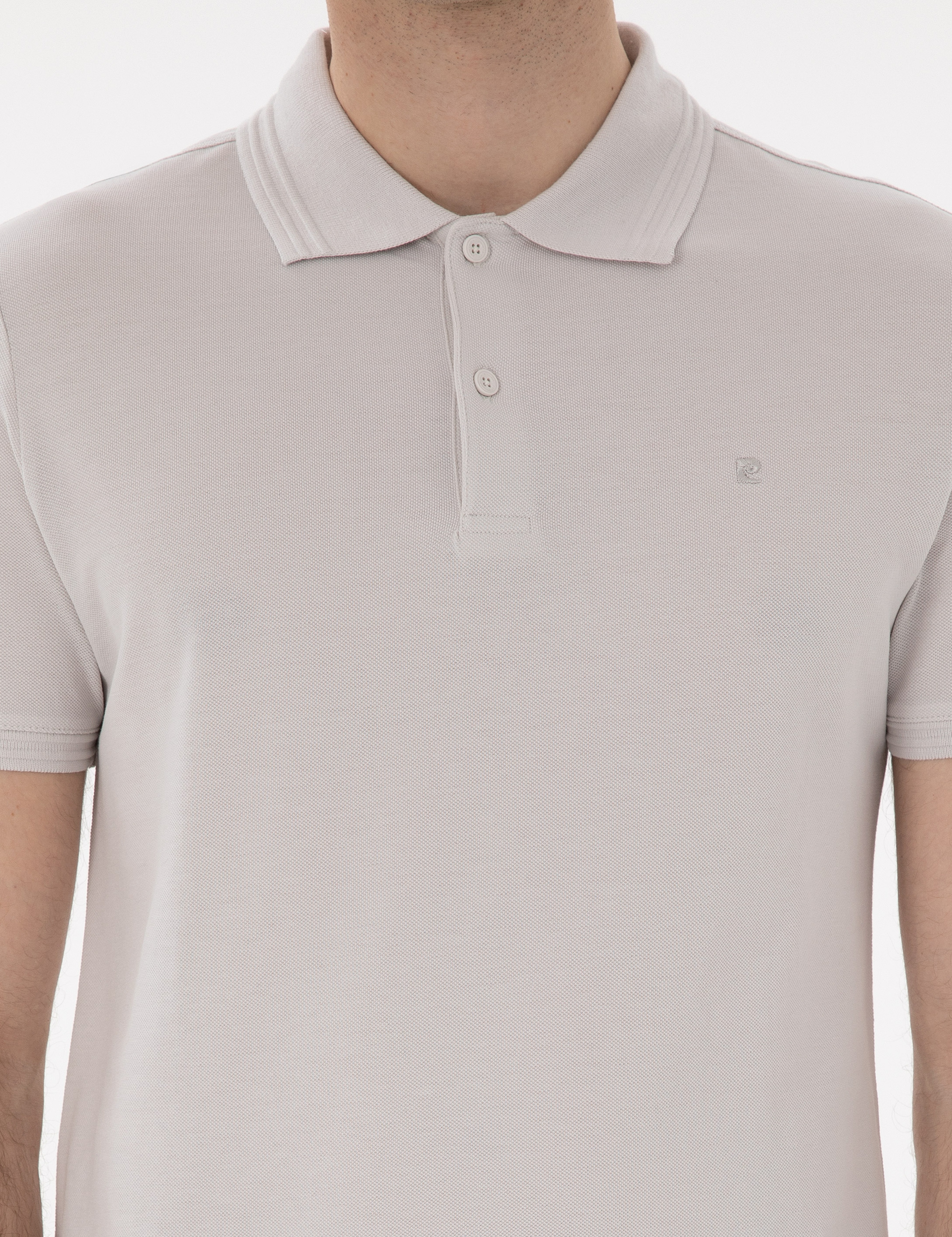 Açık Gri Slim Fit %100 Pamuk Düğmeli Polo Yaka Basic Tişört - Image 6