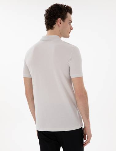 Açık Gri Slim Fit %100 Pamuk Polo Yaka Basic Tişört