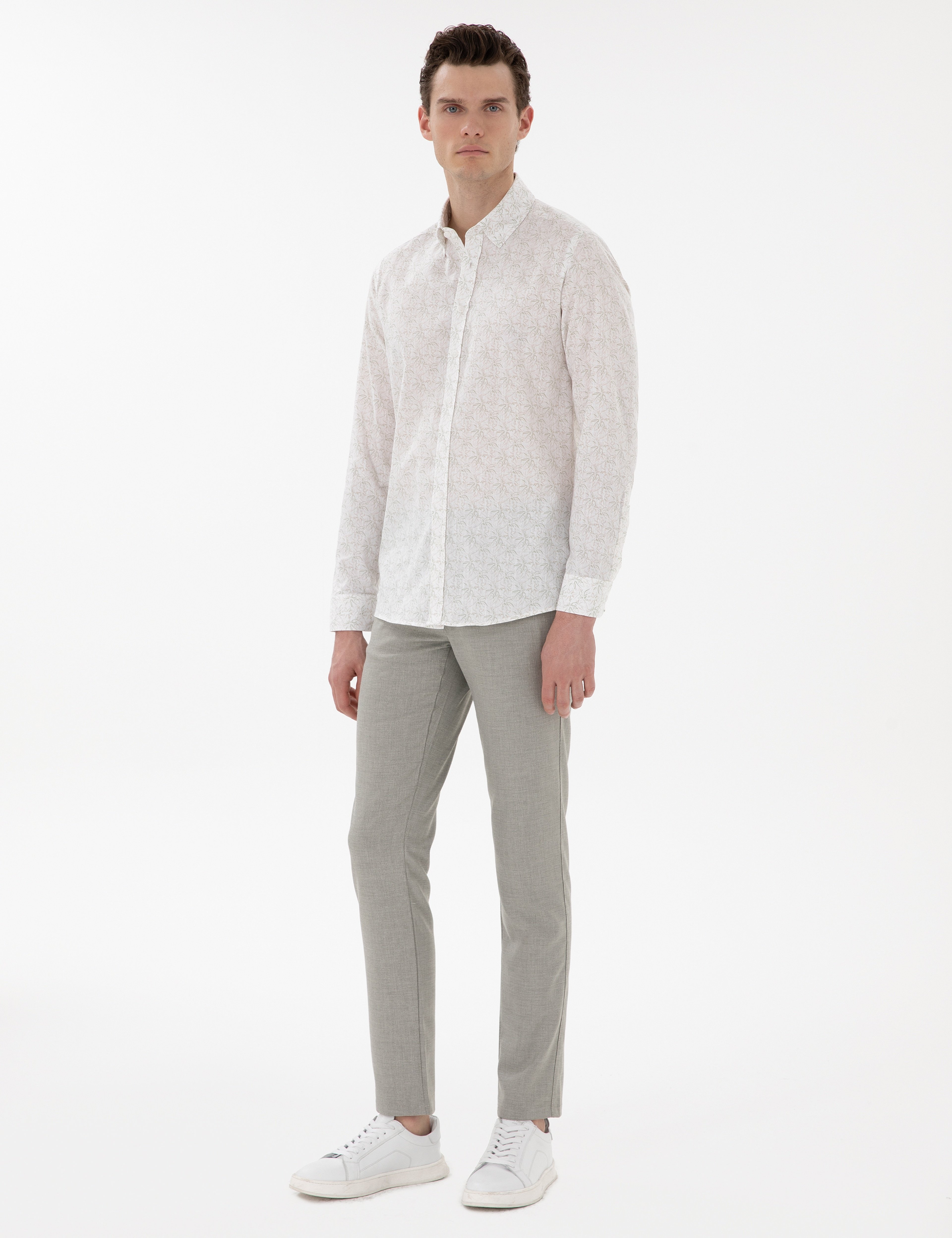 Haki Slim Fit Uzun Kollu Gömlek - Image 4
