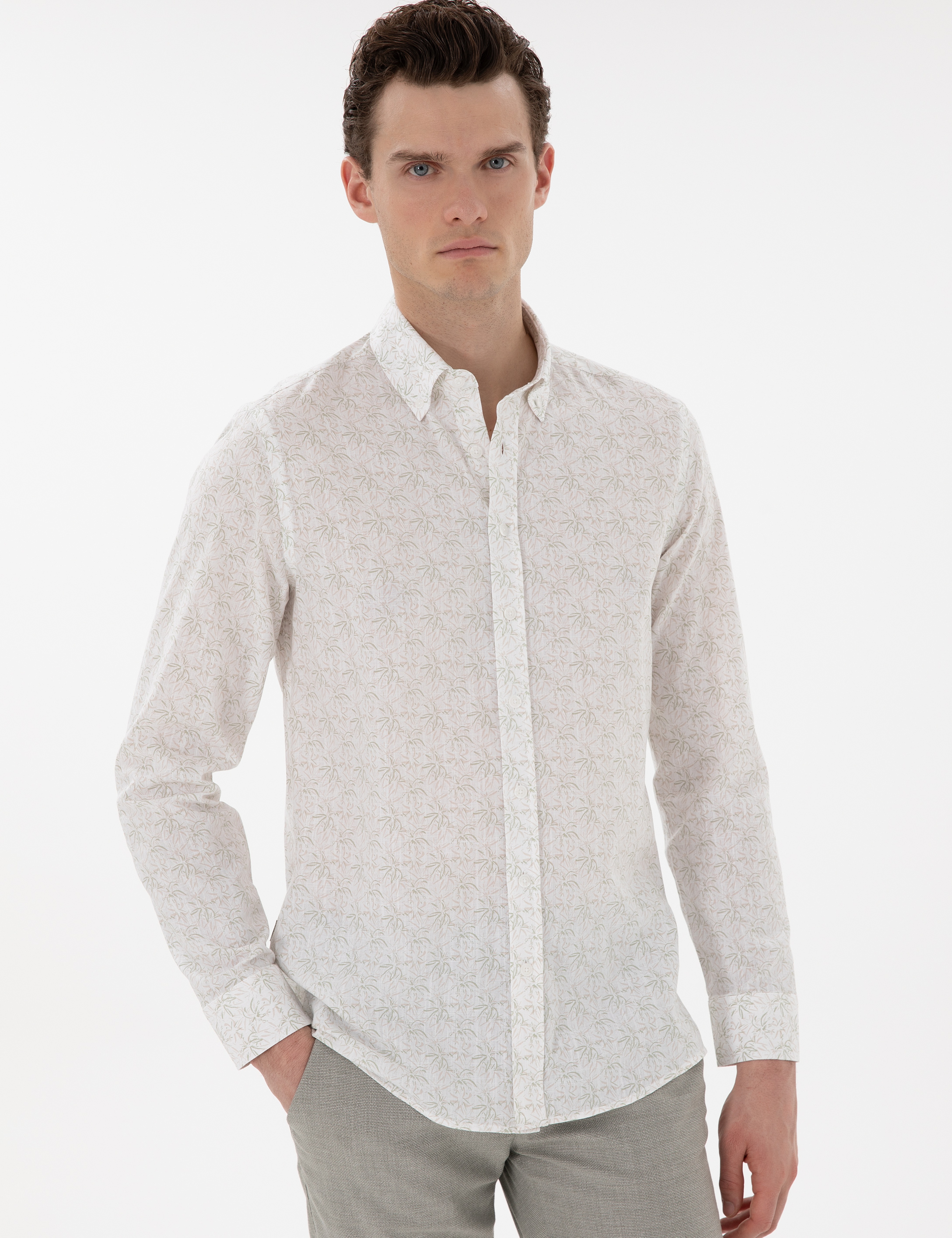 Haki Slim Fit Uzun Kollu Gömlek
