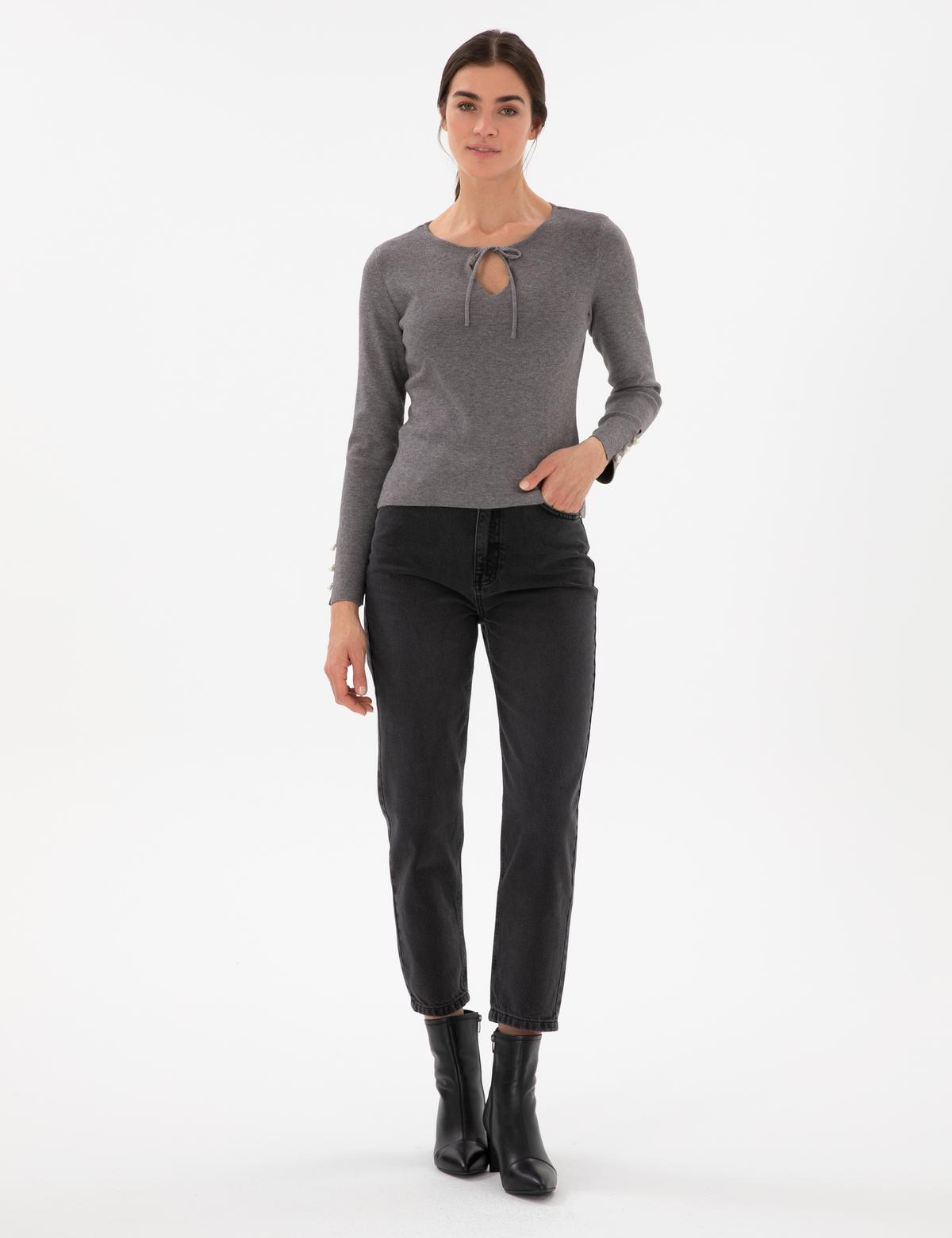 Gri Melanj Slim Fit Kazak - 50290555004