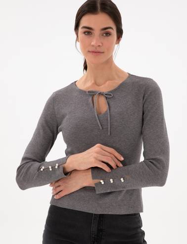 Gri Melanj Slim Fit Kazak