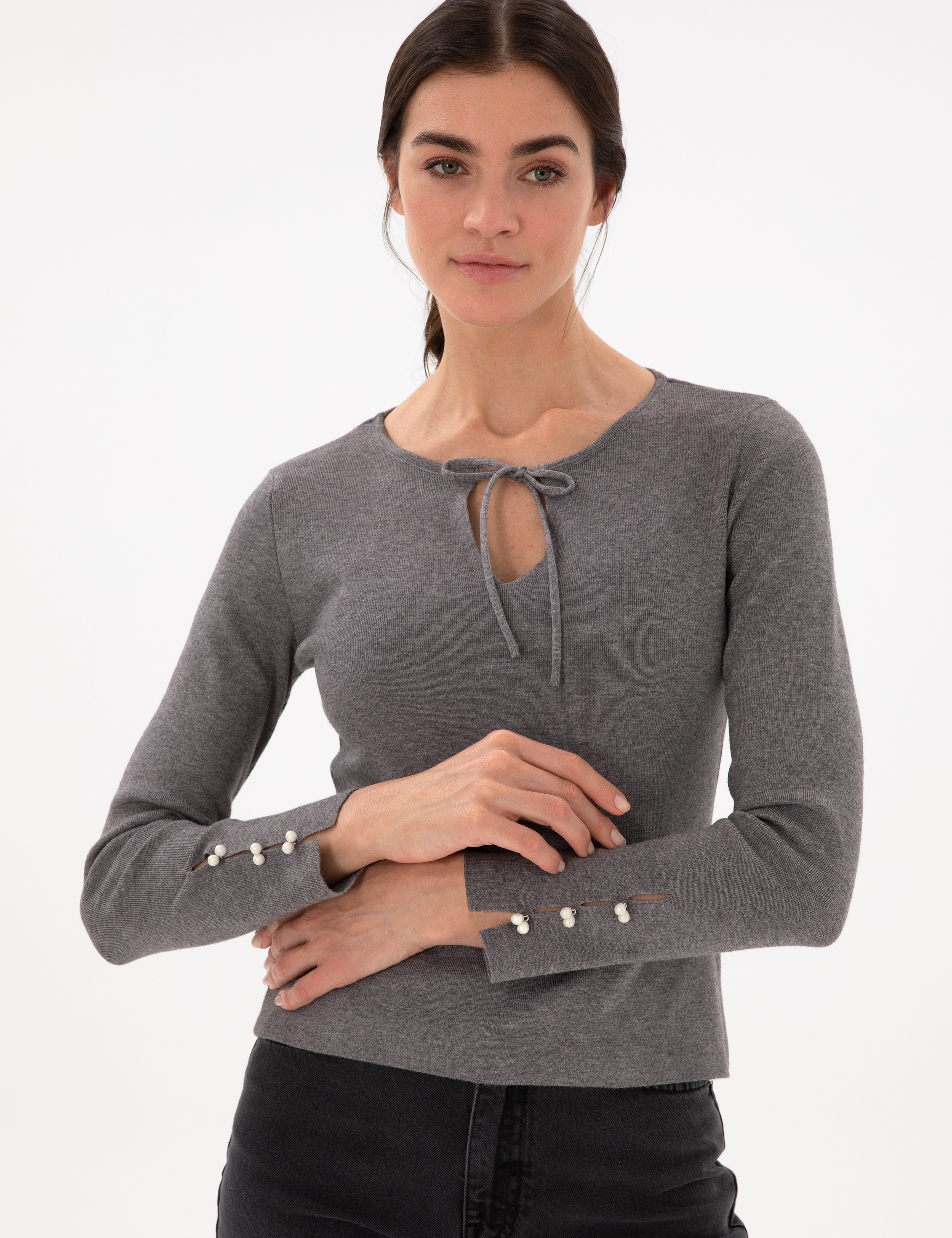 Gri Melanj Slim Fit Kazak - Image 4
