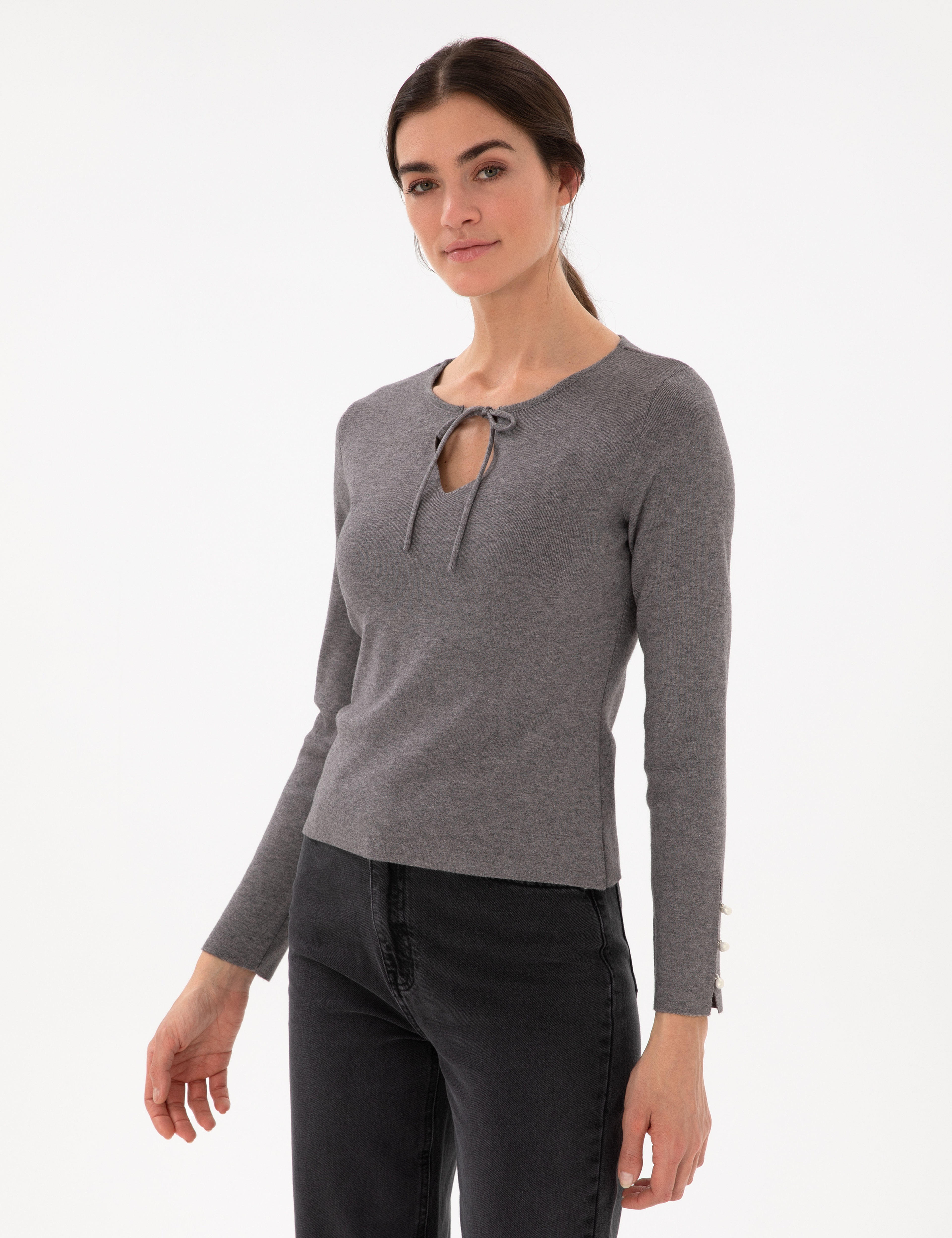Gri Melanj Slim Fit Kazak - Image 2