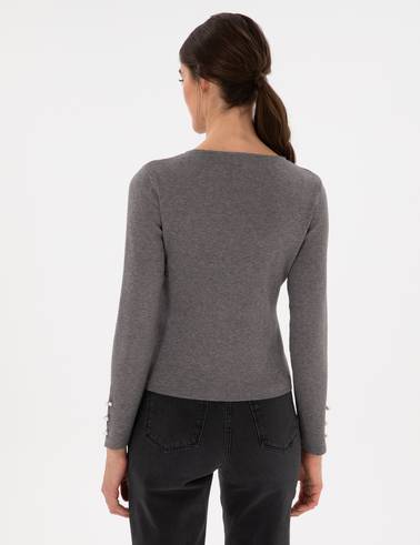 Gri Melanj Slim Fit Kazak