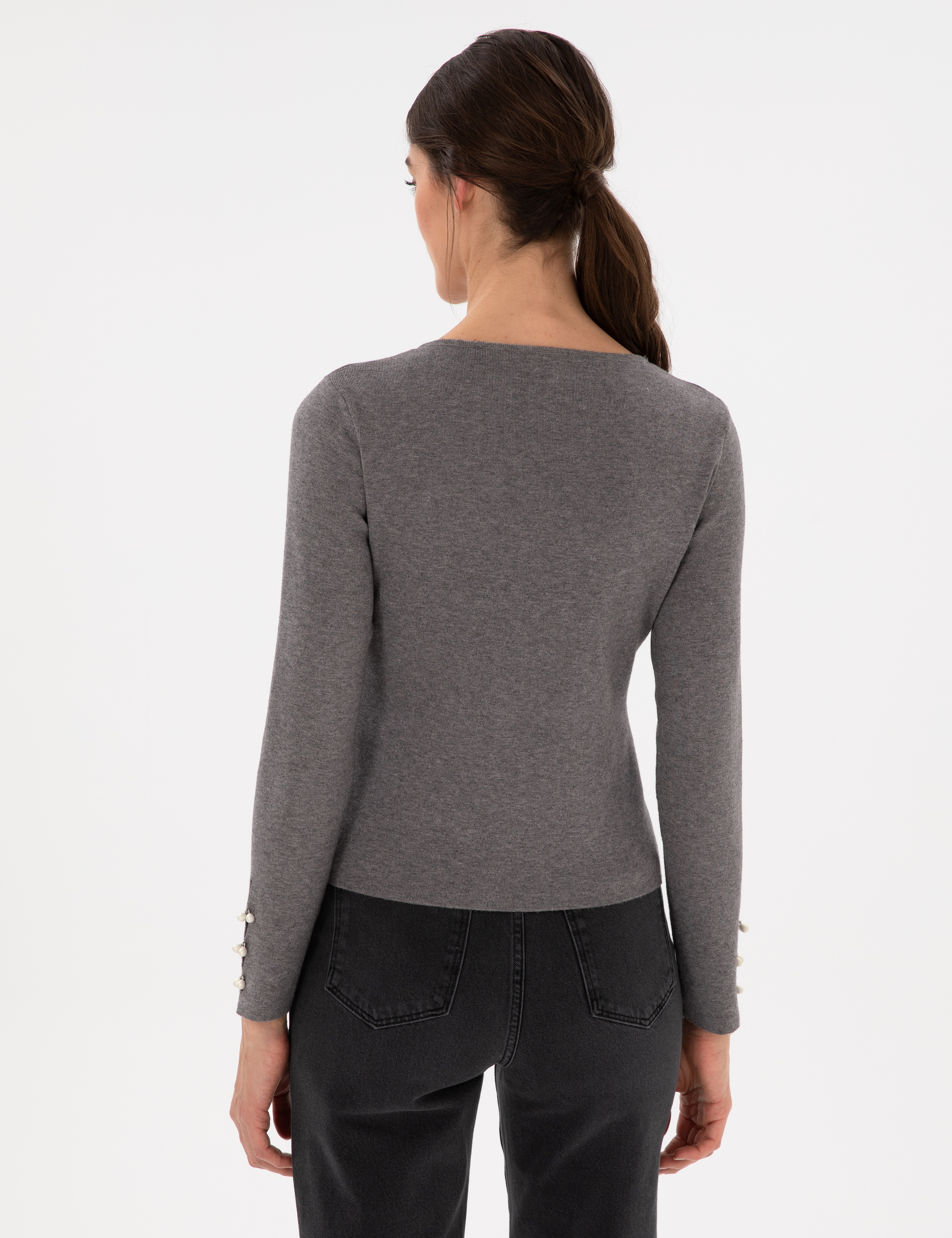 Gri Melanj Slim Fit Kazak - Image 5