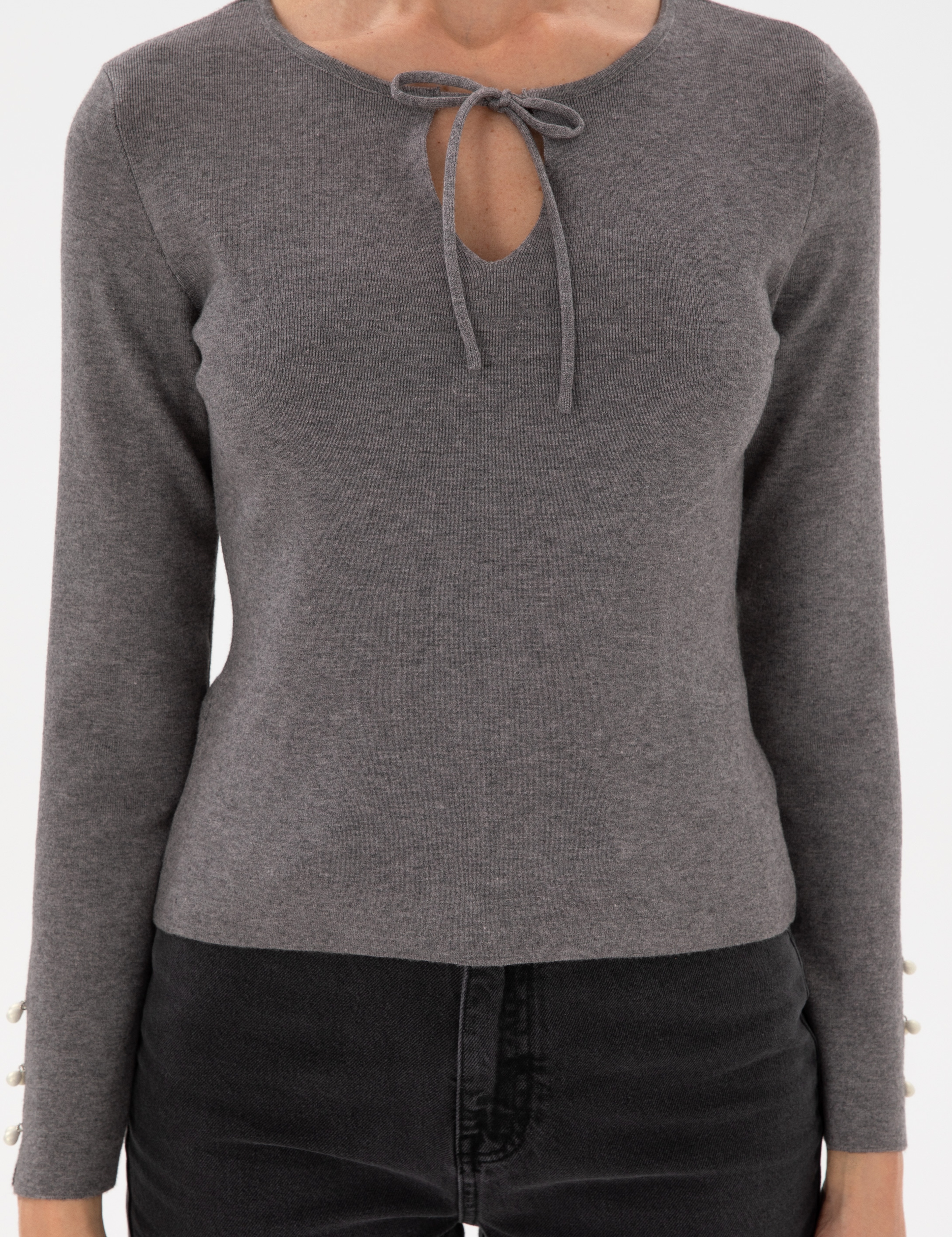 Gri Melanj Slim Fit Kazak - Image 6