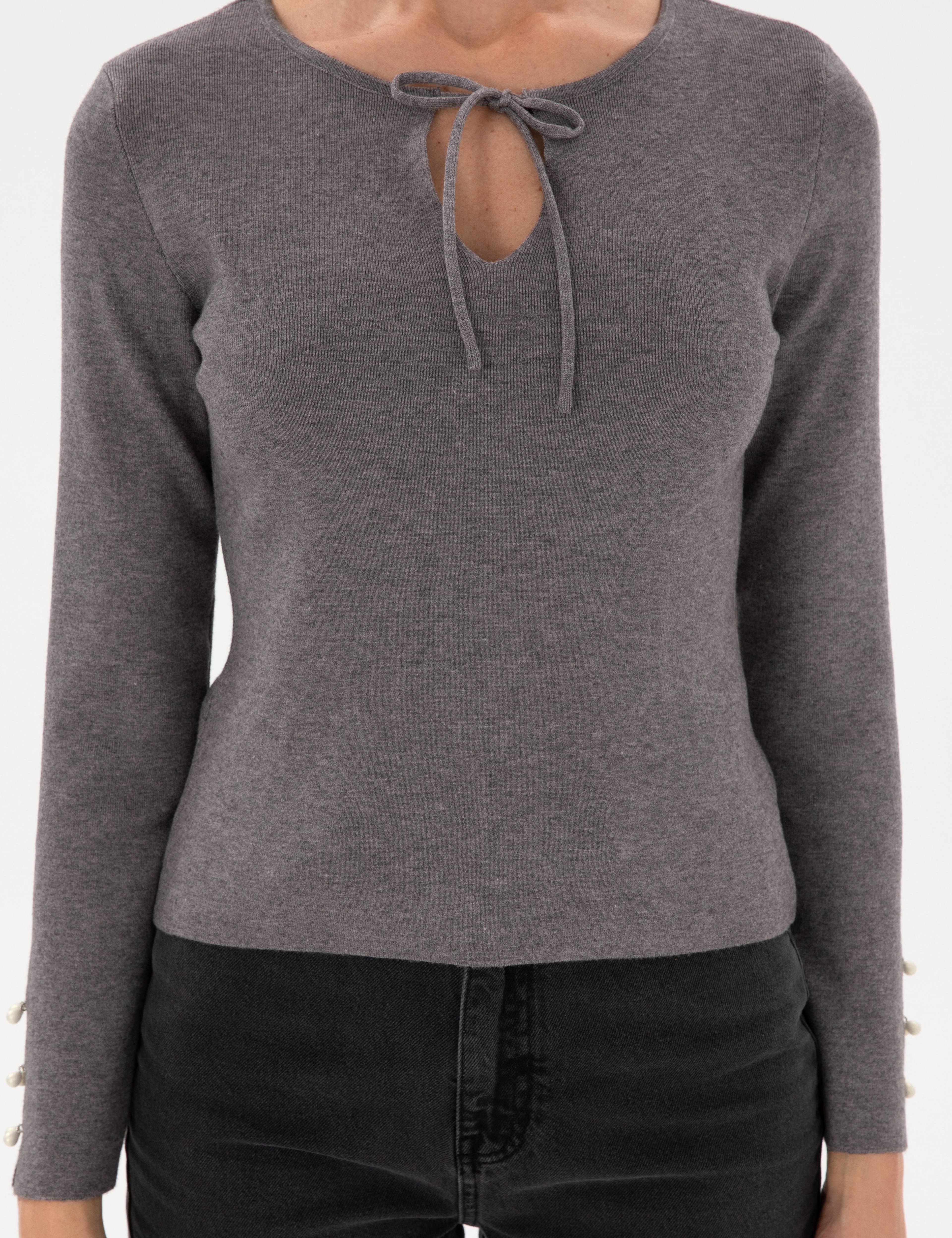 Gri Melanj Slim Fit Kazak