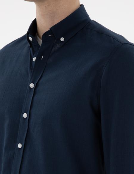 Lacivert Slim Fit Keten Görünümlü Gömlek - 50302710037
