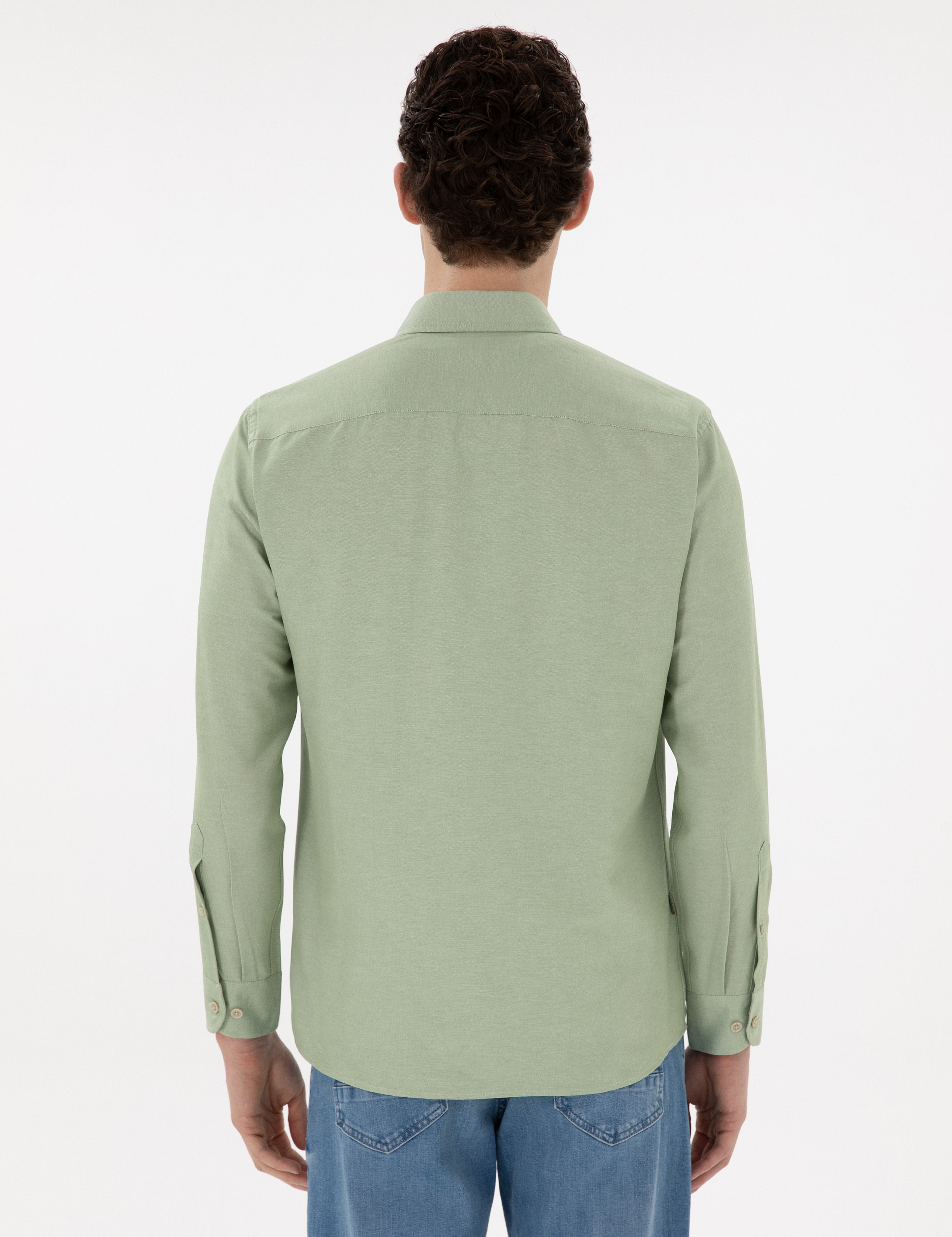Yeşil Regular Fit Uzun Kollu Gömlek - Image 5
