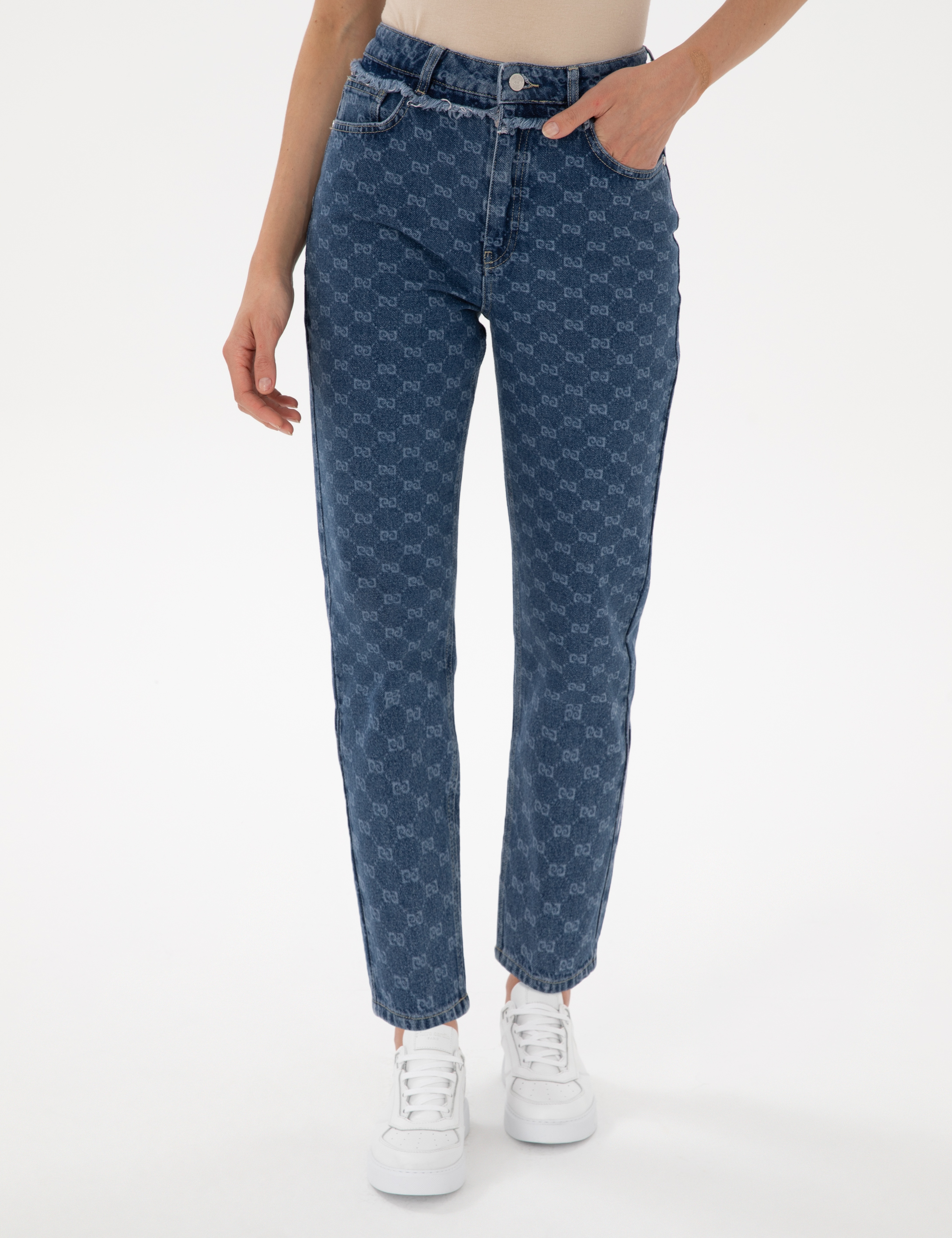 Koyu Mavi Mom High Waist Jean Pantolon - Image 2