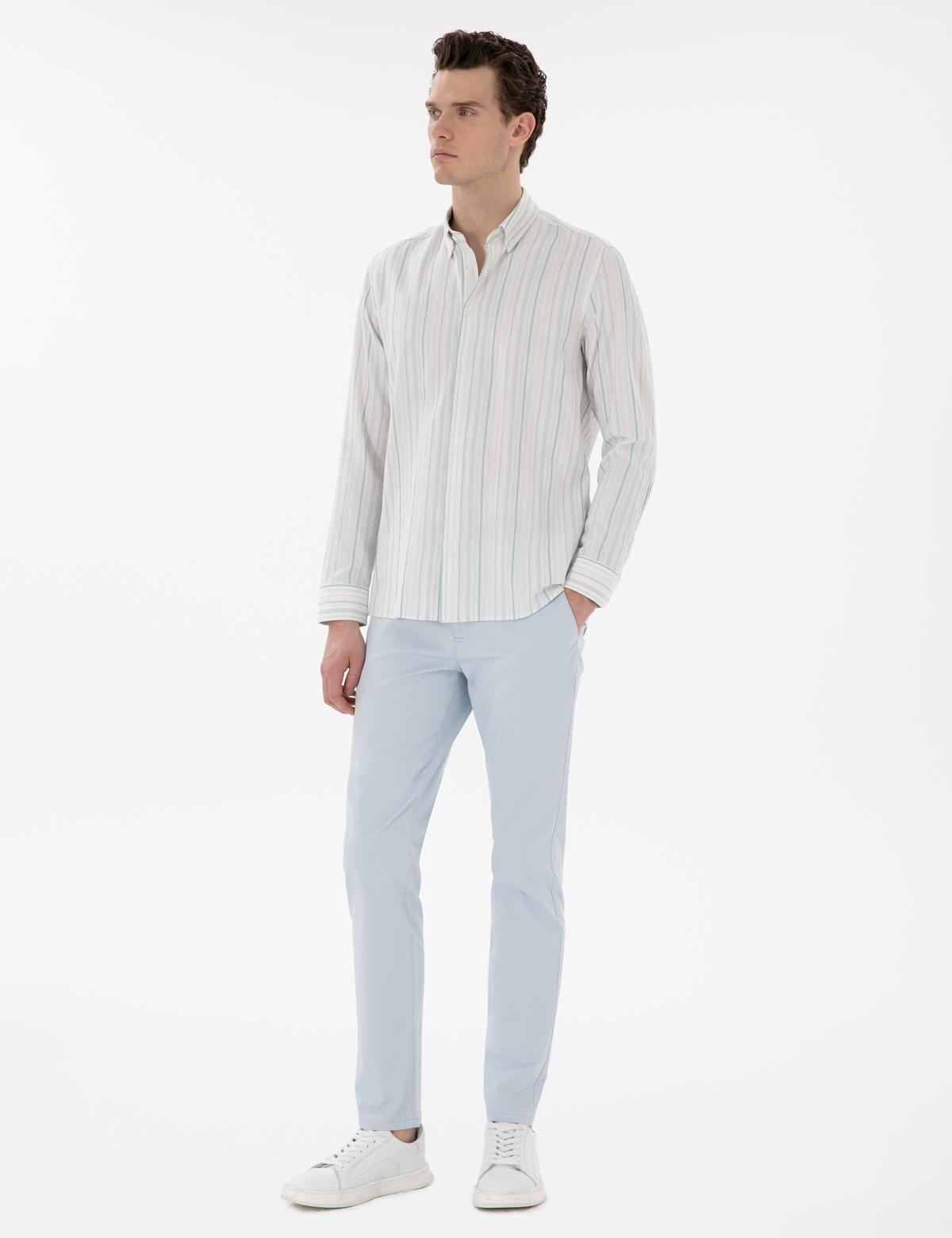 Açık Mavi Slim Fit Yazlık Kanvas Pantolon