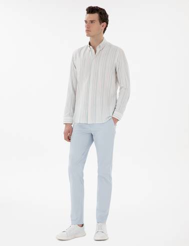 Açık Mavi Slim Fit Yazlık Kanvas Pantolon