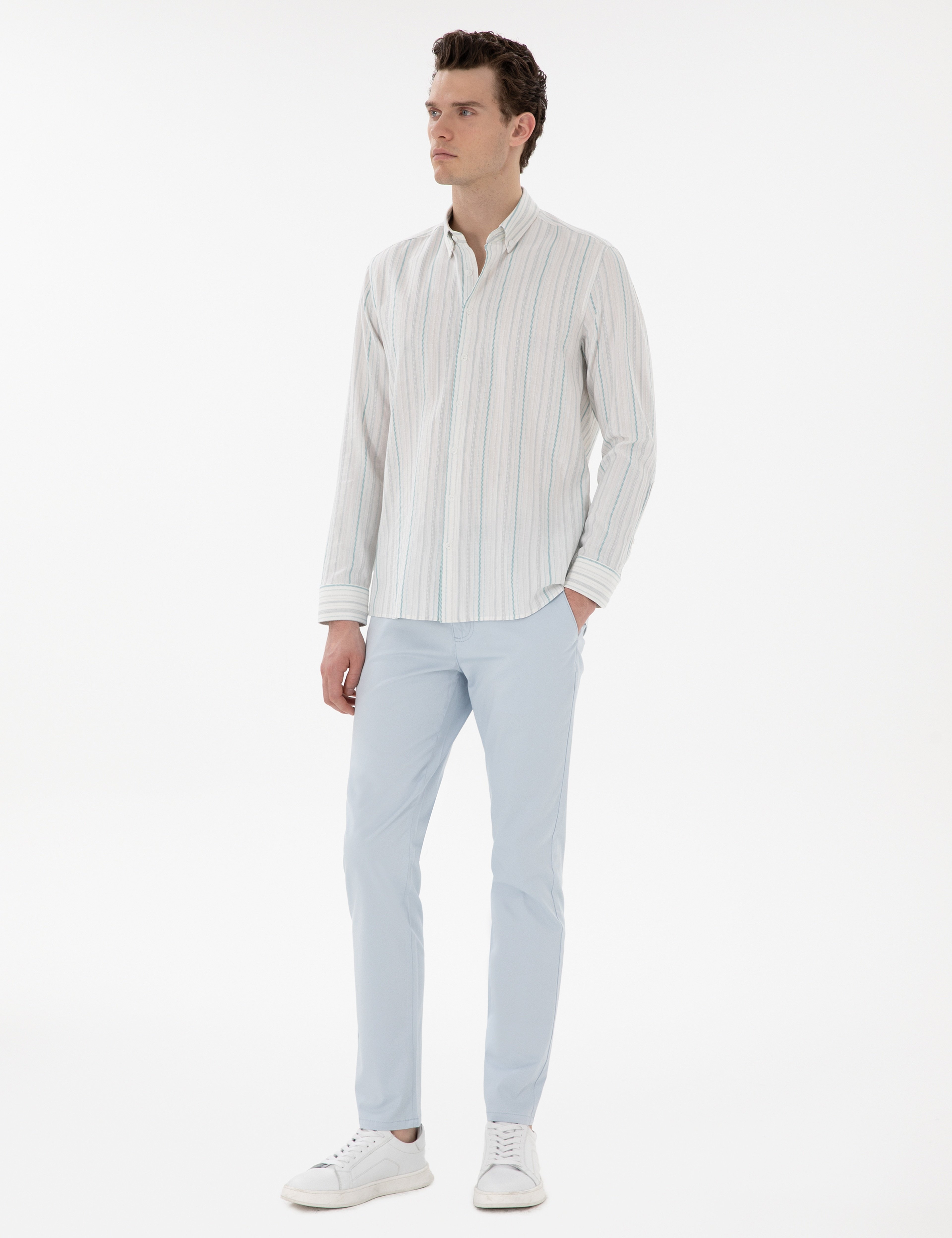 Açık Mavi Slim Fit Yazlık Kanvas Pantolon - Image 1