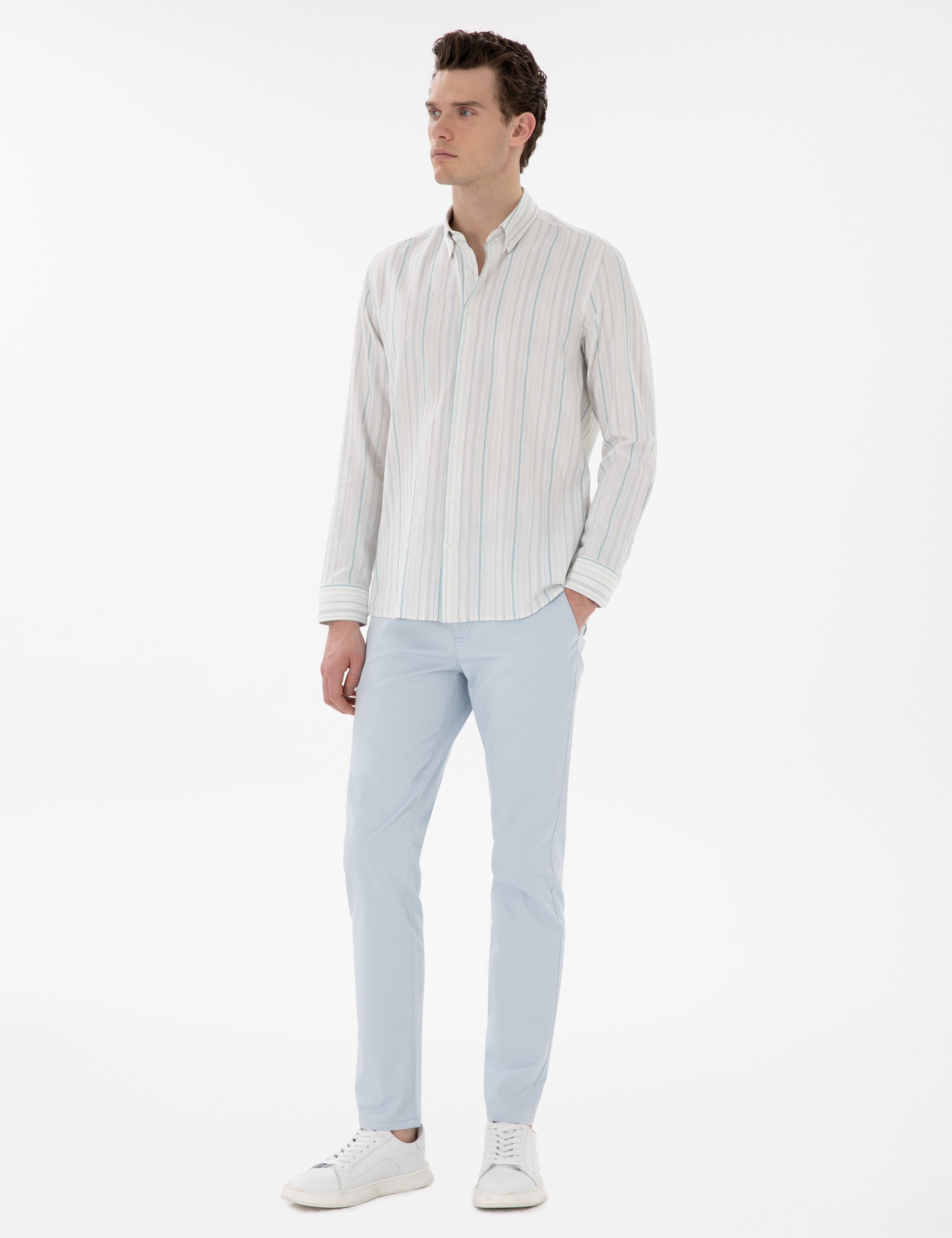 Açık Mavi Slim Fit Yazlık Kanvas Pantolon
