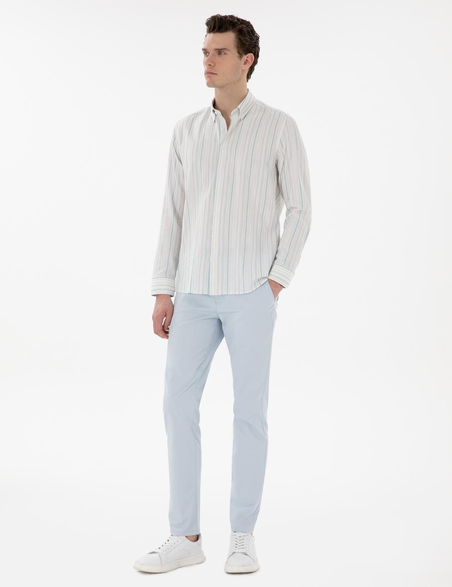 Açık Mavi Slim Fit Yazlık Kanvas Pantolon