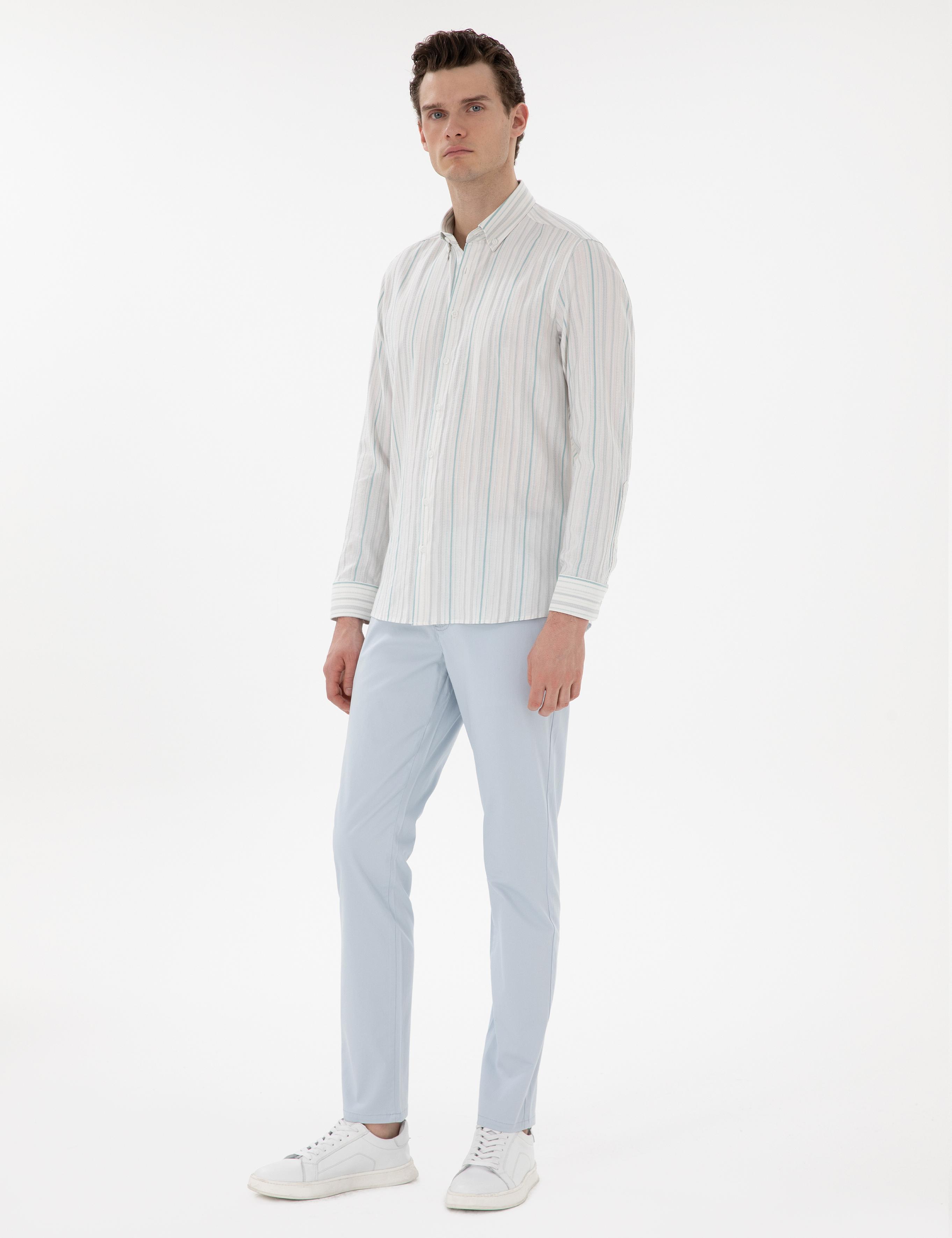 Açık Mavi Slim Fit Yazlık Kanvas Pantolon