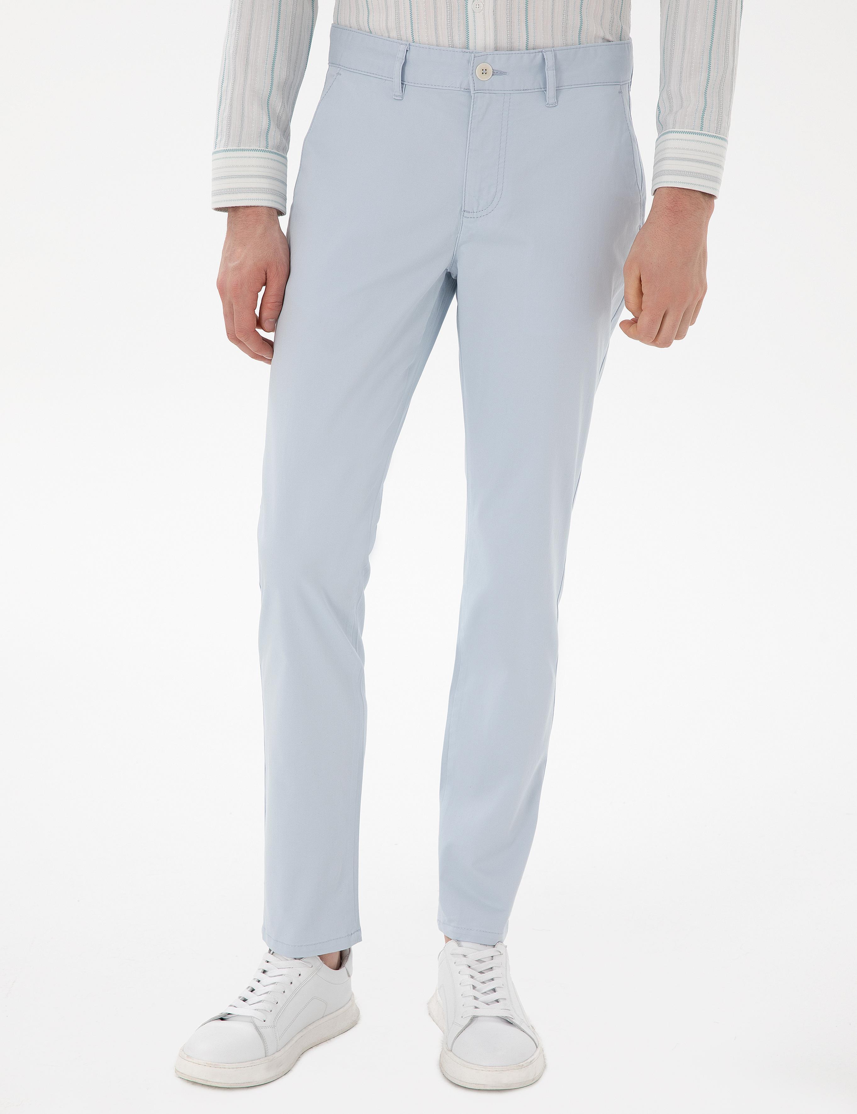 Açık Mavi Slim Fit Yazlık Kanvas Pantolon