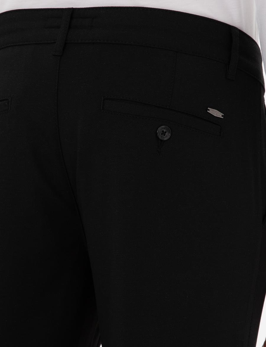 Siyah Slim Fit Bağcıklı Kanvas Pantolon