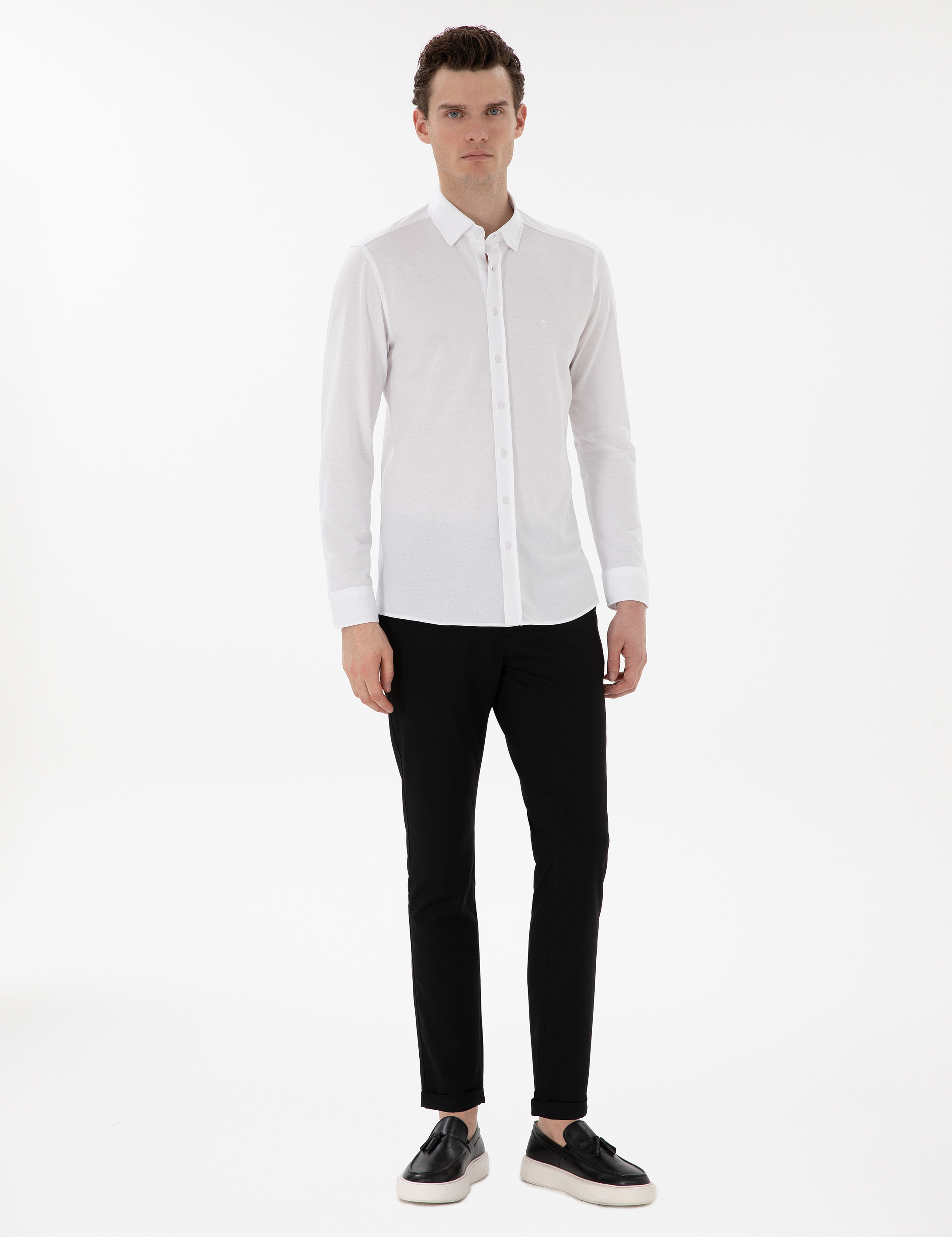 Siyah Slim Fit Bağcıklı Kanvas Pantolon - Image 3