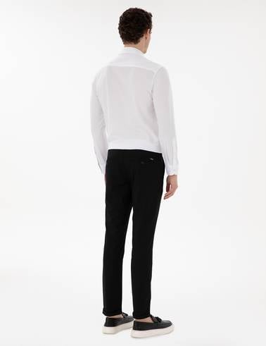 Siyah Slim Fit Bağcıklı Kanvas Pantolon