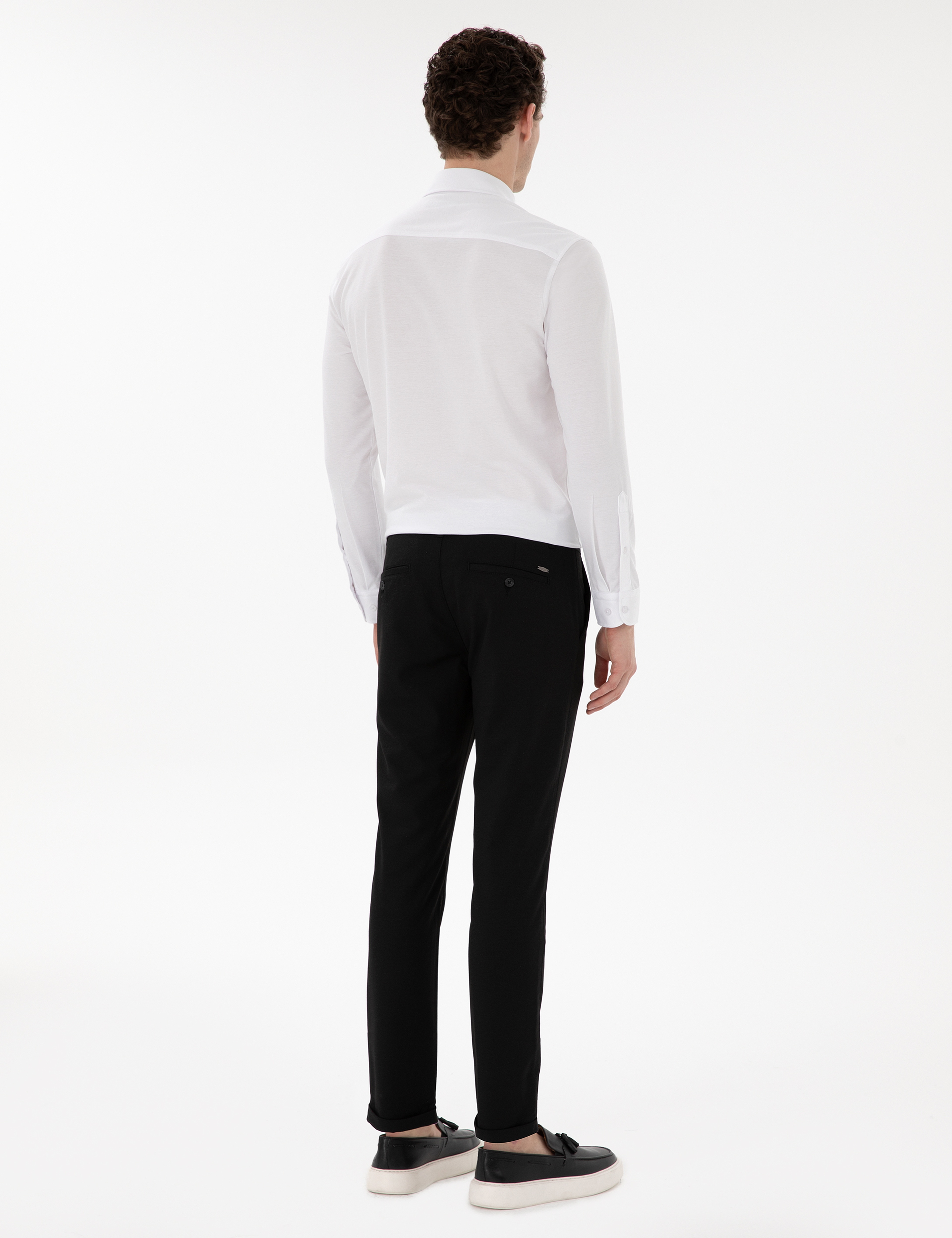 Siyah Slim Fit Bağcıklı Kanvas Pantolon - Image 4