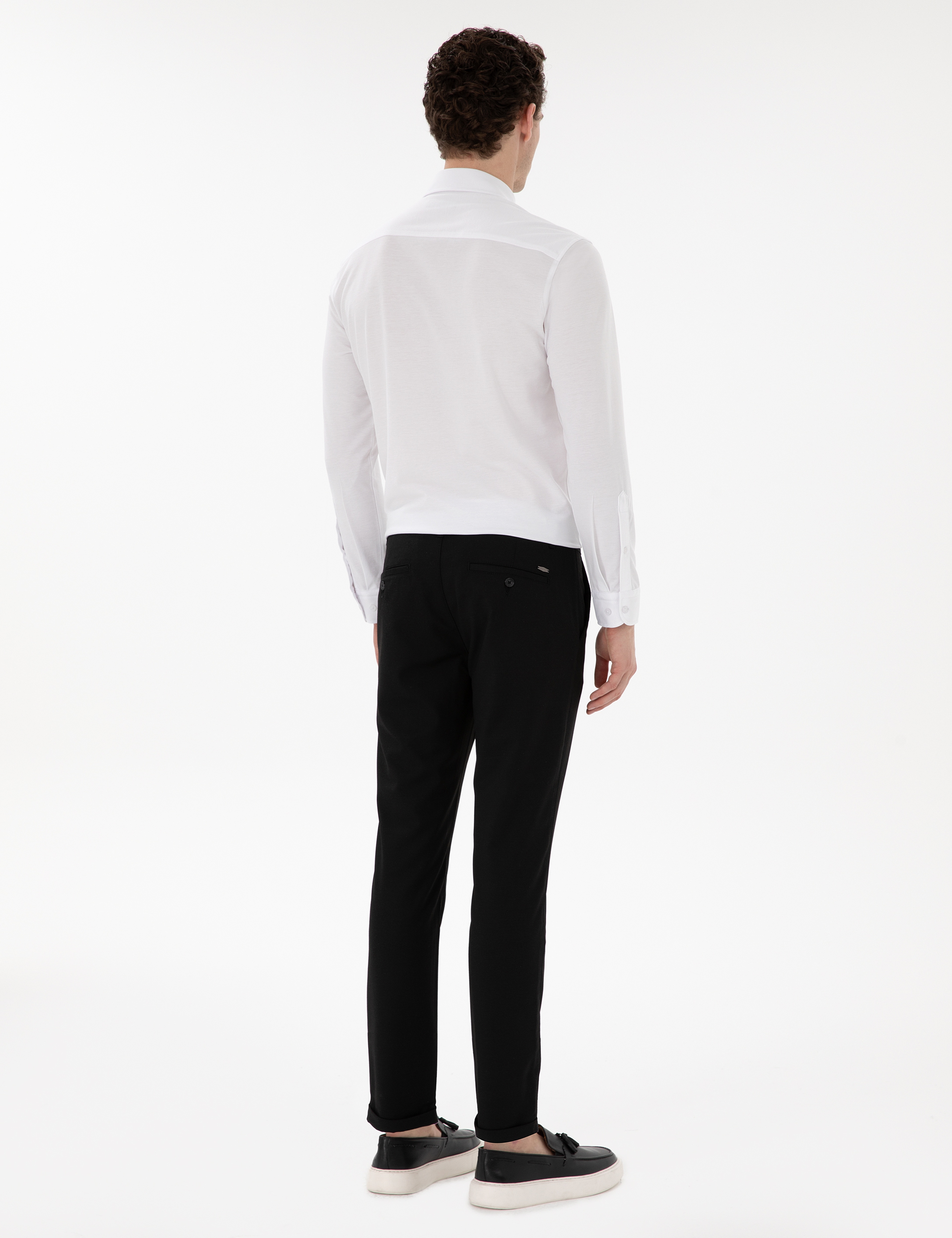Siyah Slim Fit Bağcıklı Kanvas Pantolon