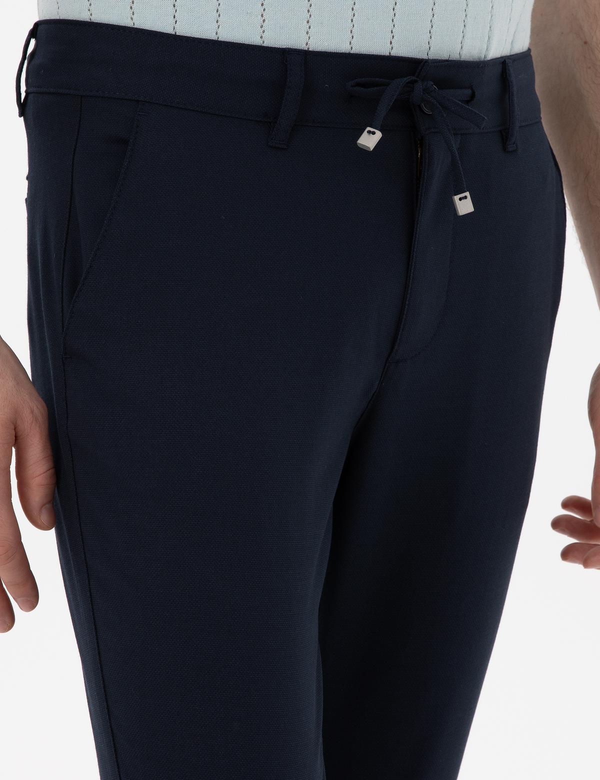 Lacivert Slim Fit Bağcıklı Kanvas Pantolon - 50305260114