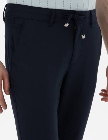 Lacivert Slim Fit Bağcıklı Kanvas Pantolon