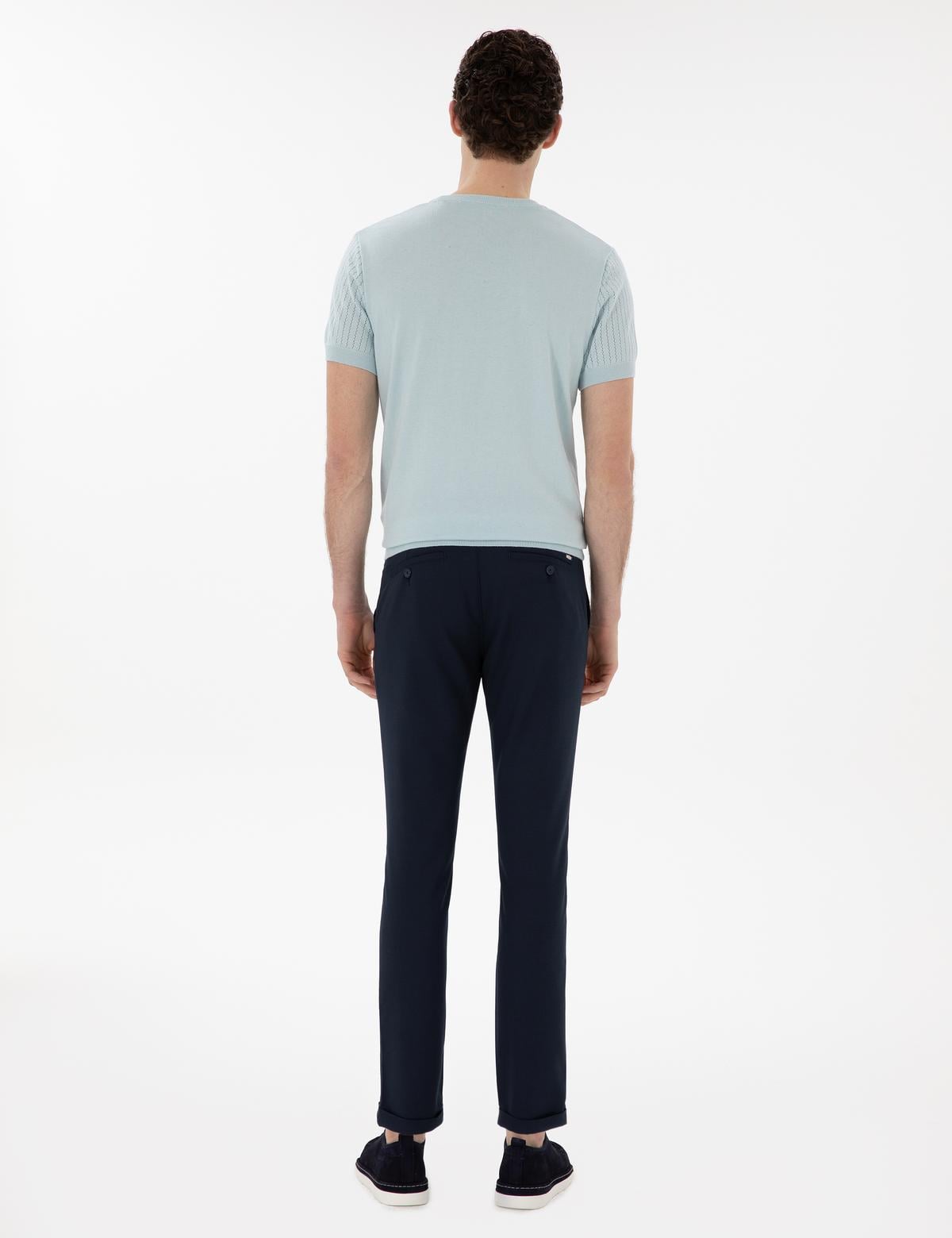 Lacivert Slim Fit Bağcıklı Kanvas Pantolon - 50305260114