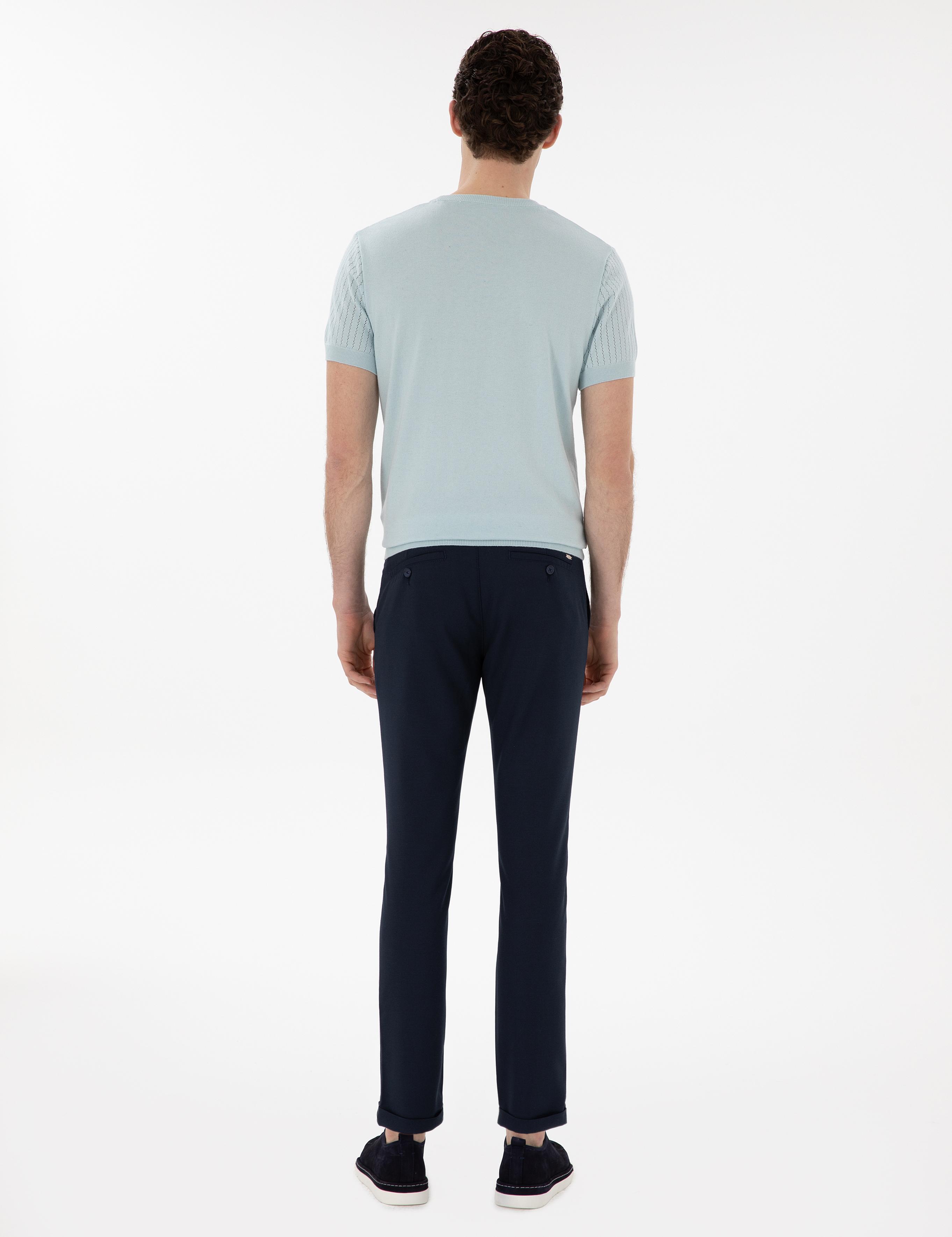 Lacivert Slim Fit Bağcıklı Kanvas Pantolon