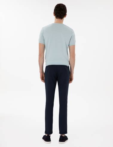 Lacivert Slim Fit Bağcıklı Kanvas Pantolon