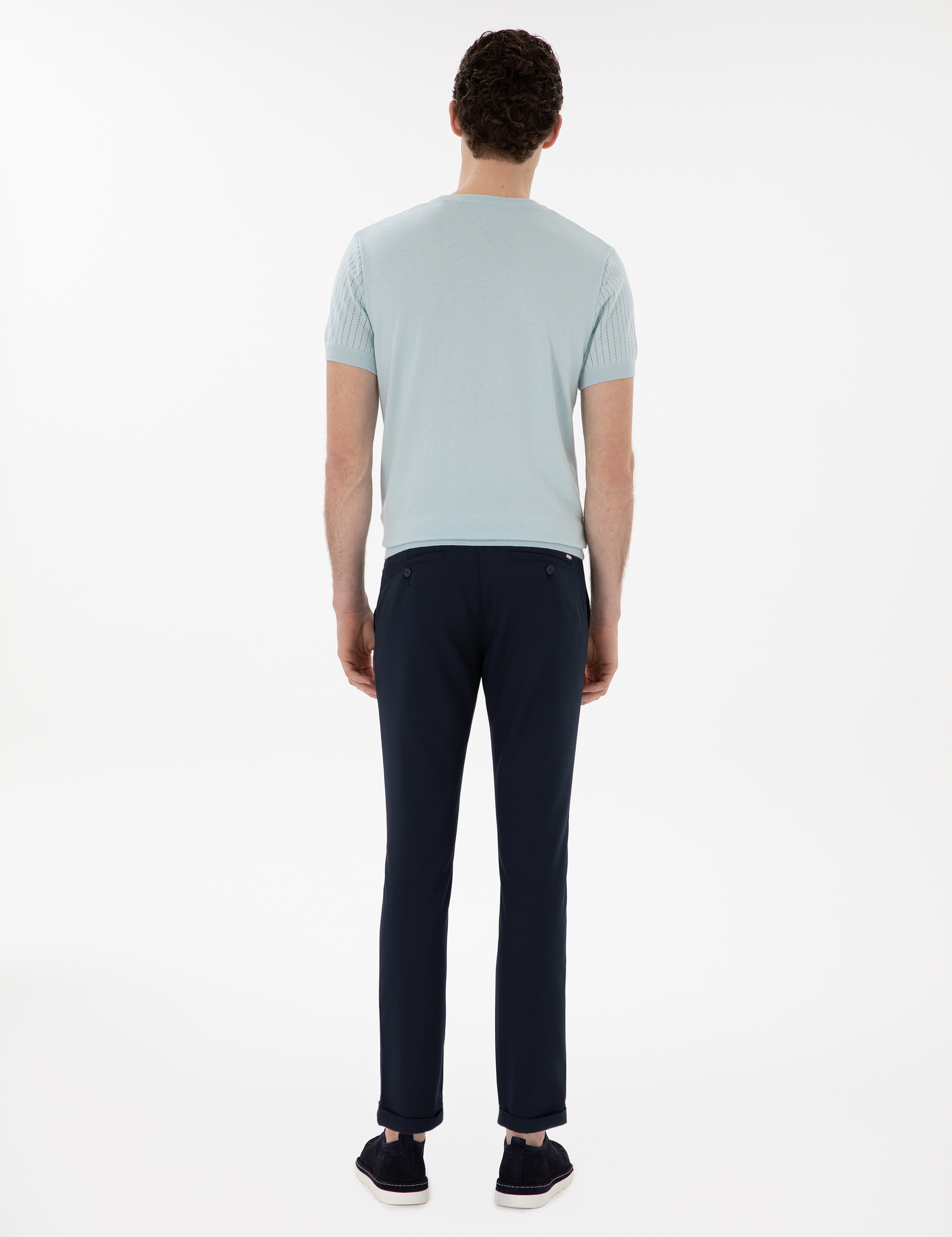 Lacivert Slim Fit Bağcıklı Kanvas Pantolon - Image 4