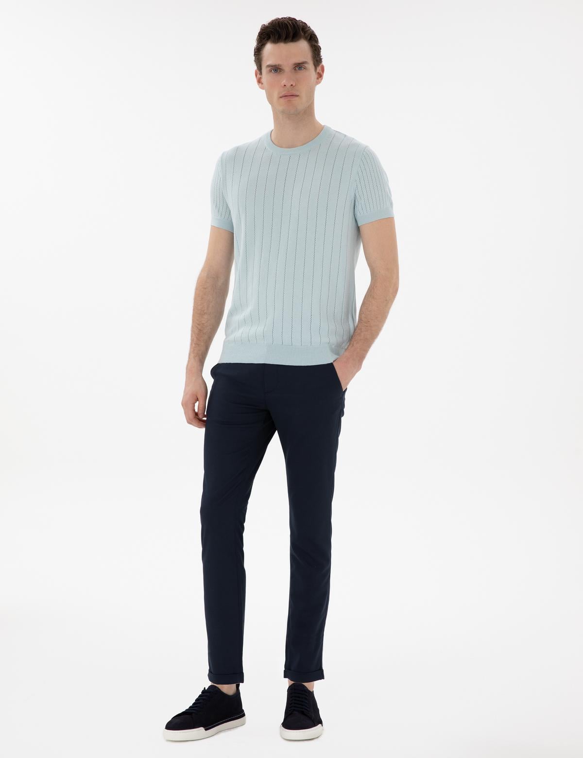 Lacivert Slim Fit Bağcıklı Kanvas Pantolon
