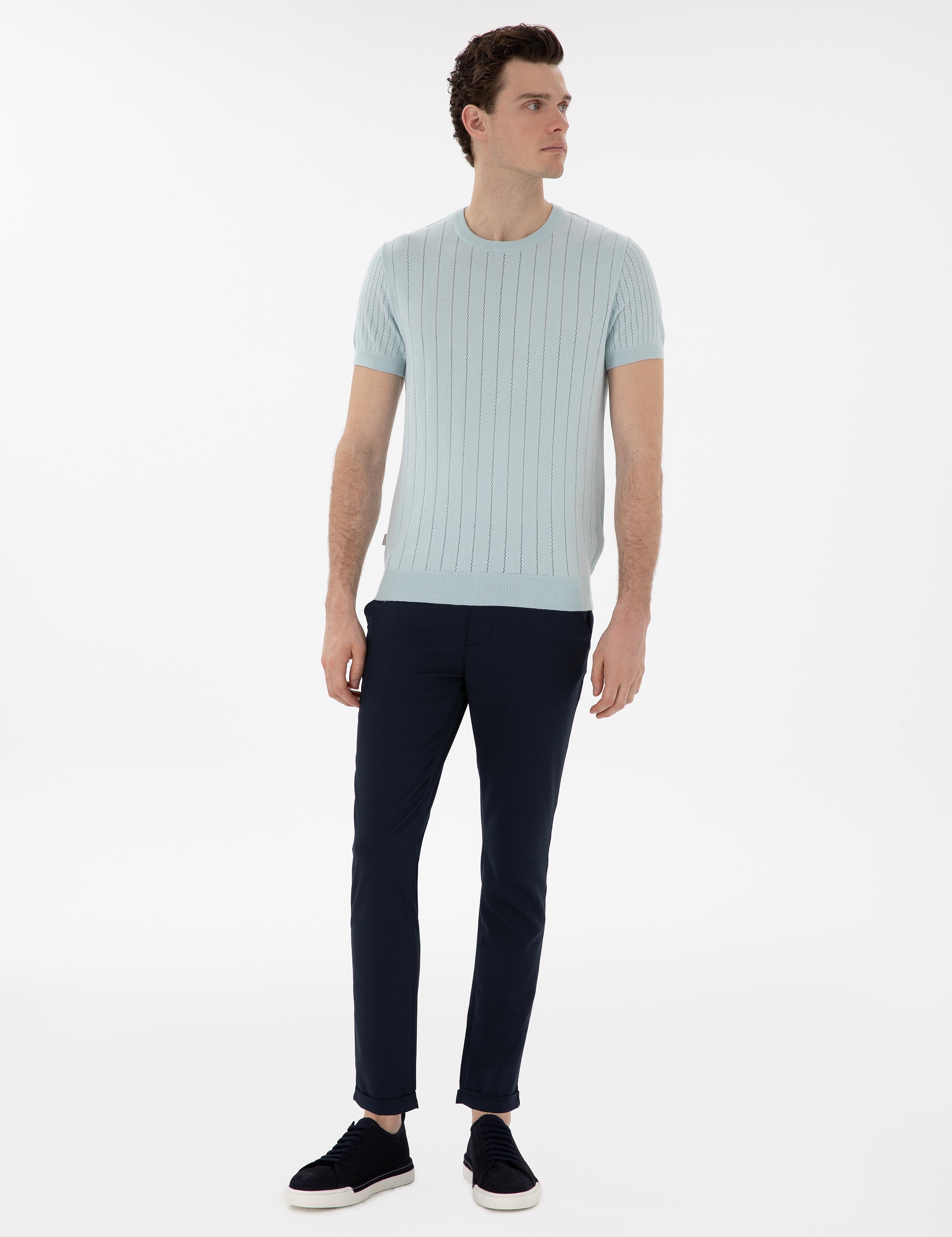 Lacivert Slim Fit Bağcıklı Kanvas Pantolon