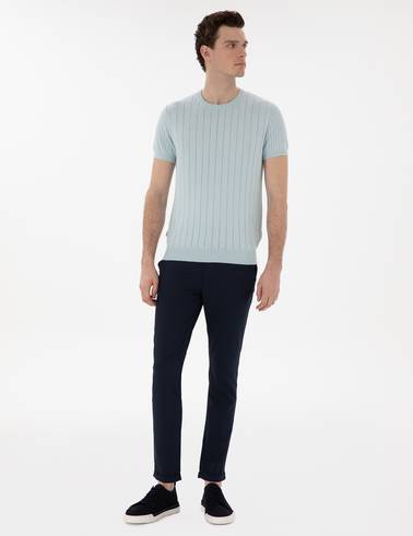 Lacivert Slim Fit Bağcıklı Kanvas Pantolon