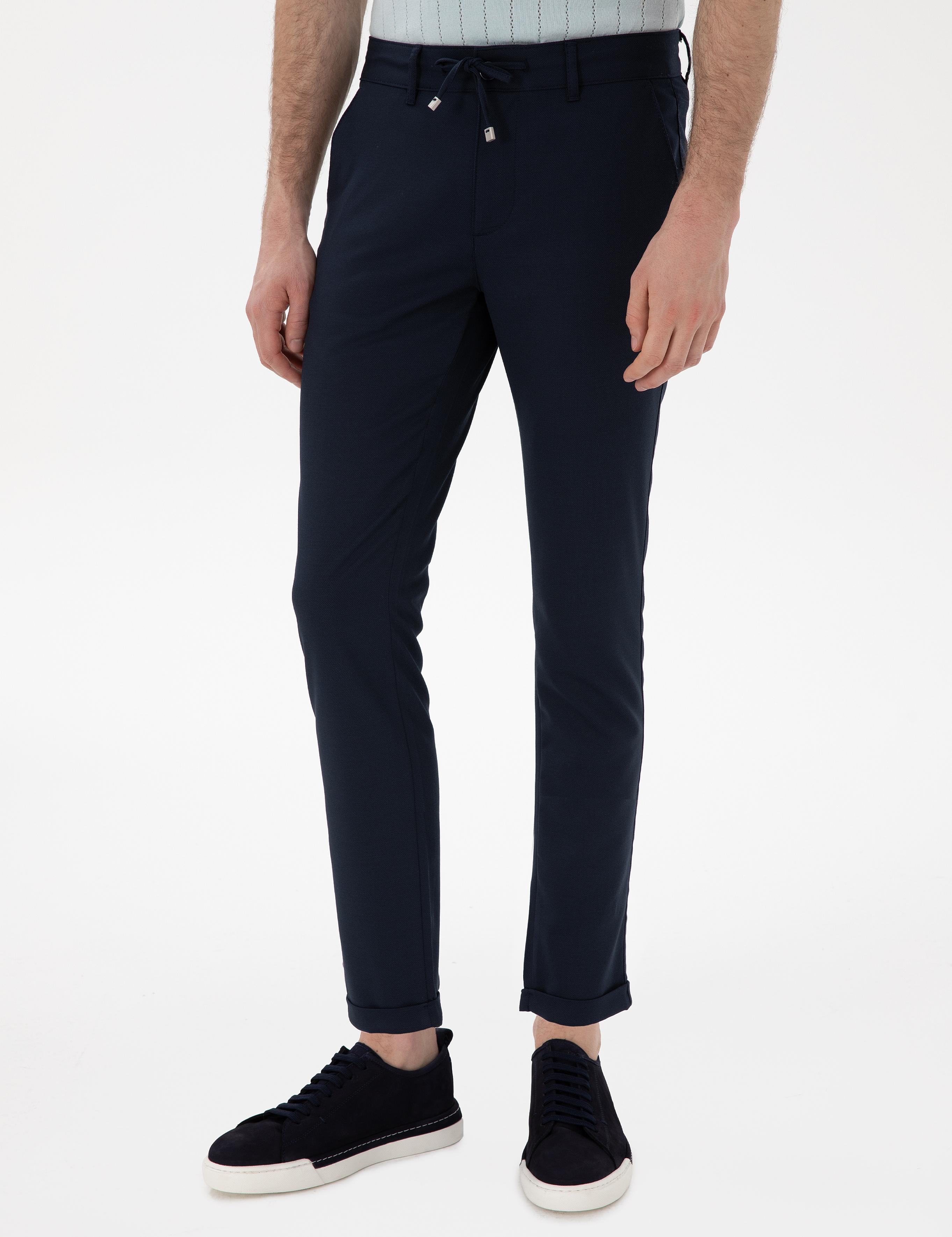 Lacivert Slim Fit Bağcıklı Kanvas Pantolon