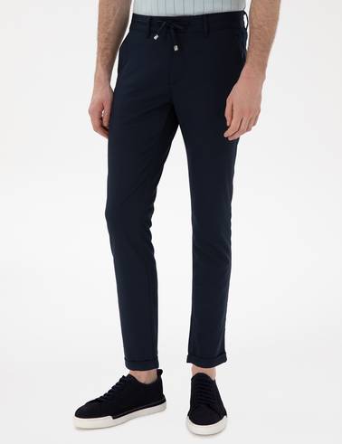 Lacivert Slim Fit Bağcıklı Kanvas Pantolon