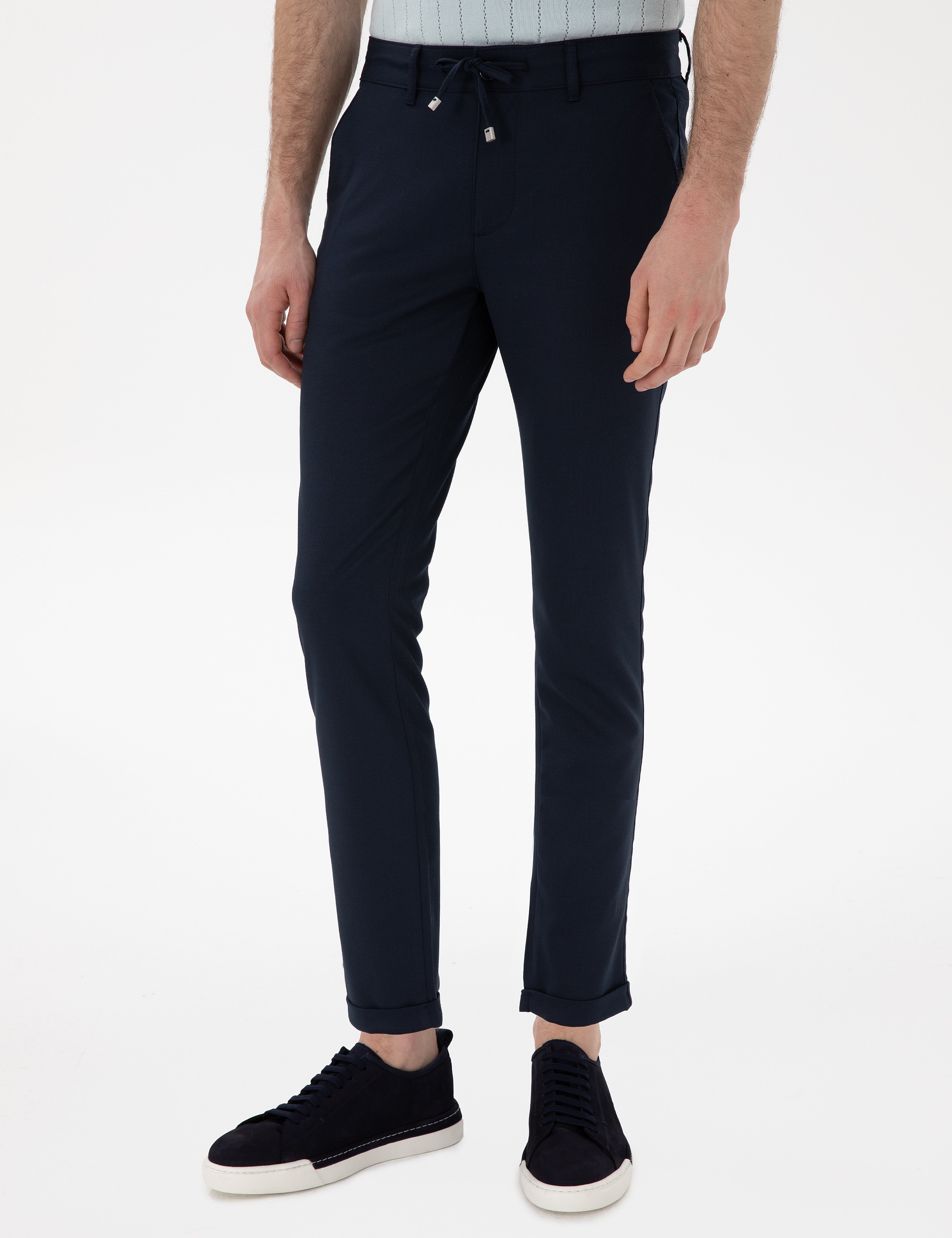 Lacivert Slim Fit Bağcıklı Kanvas Pantolon - Image 2