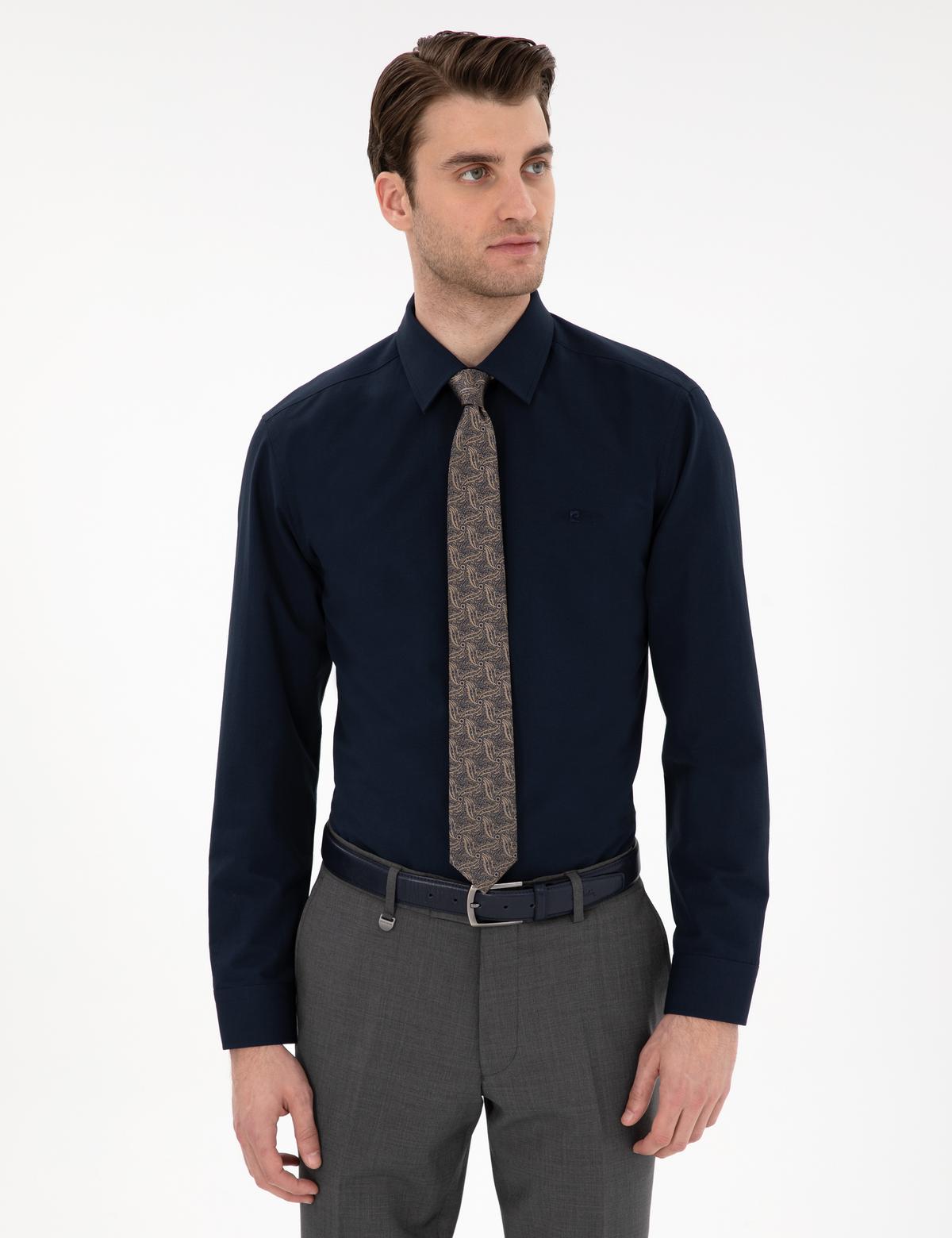 Lacivert Regular Fit Uzun Kollu Basic Gömlek