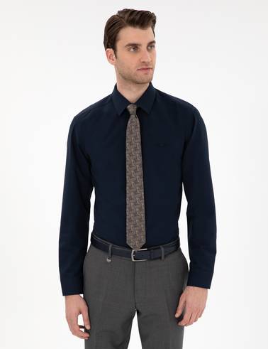 Lacivert Regular Fit Uzun Kollu Basic Gömlek