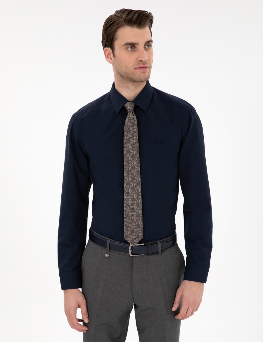 Lacivert Regular Fit Uzun Kollu Basic Gömlek
