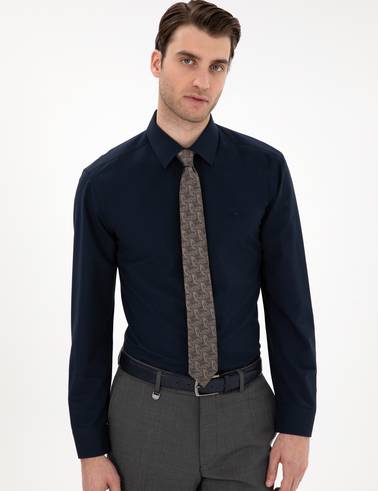 Lacivert Regular Fit Uzun Kollu Basic Gömlek