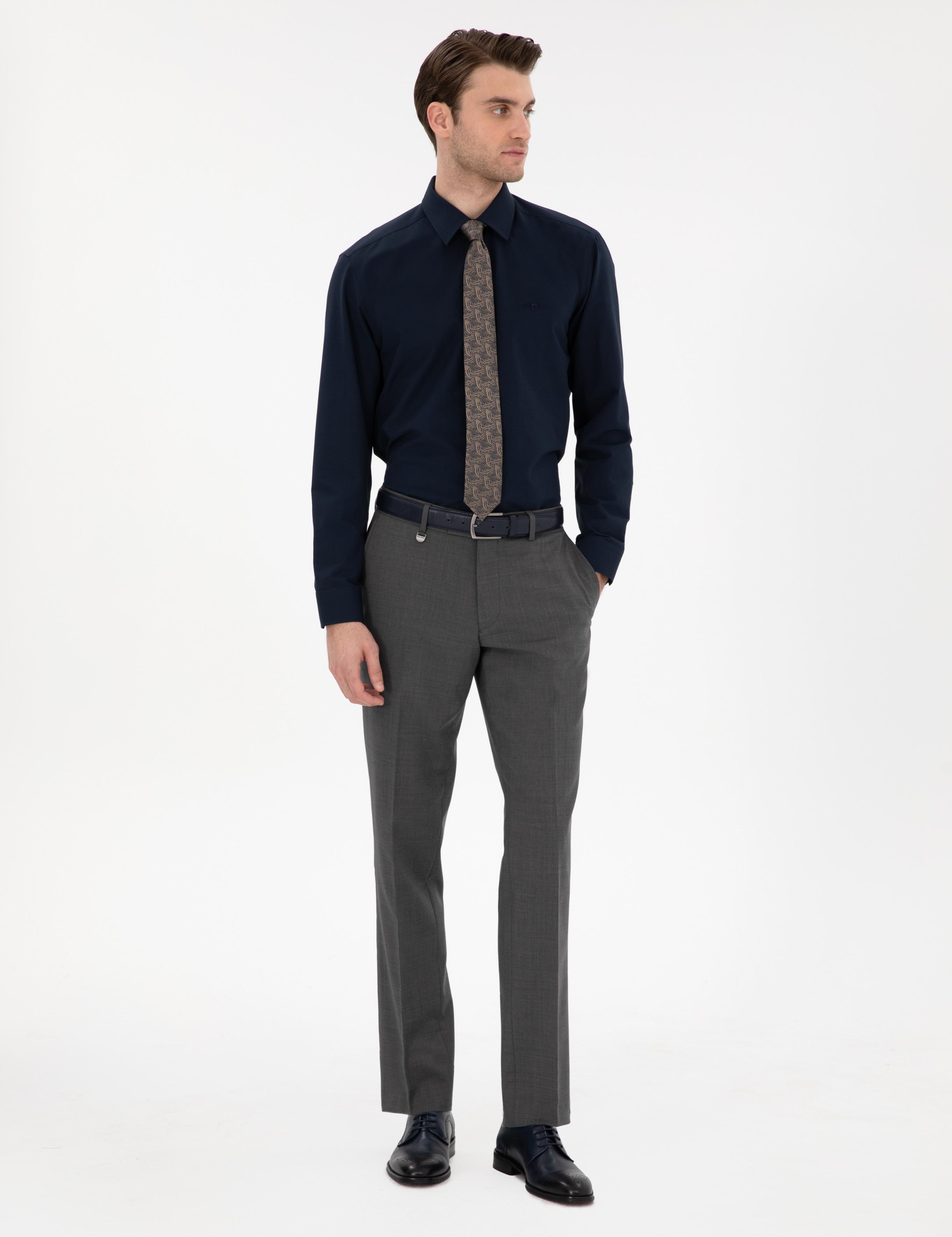 Lacivert Regular Fit Uzun Kollu Basic Gömlek